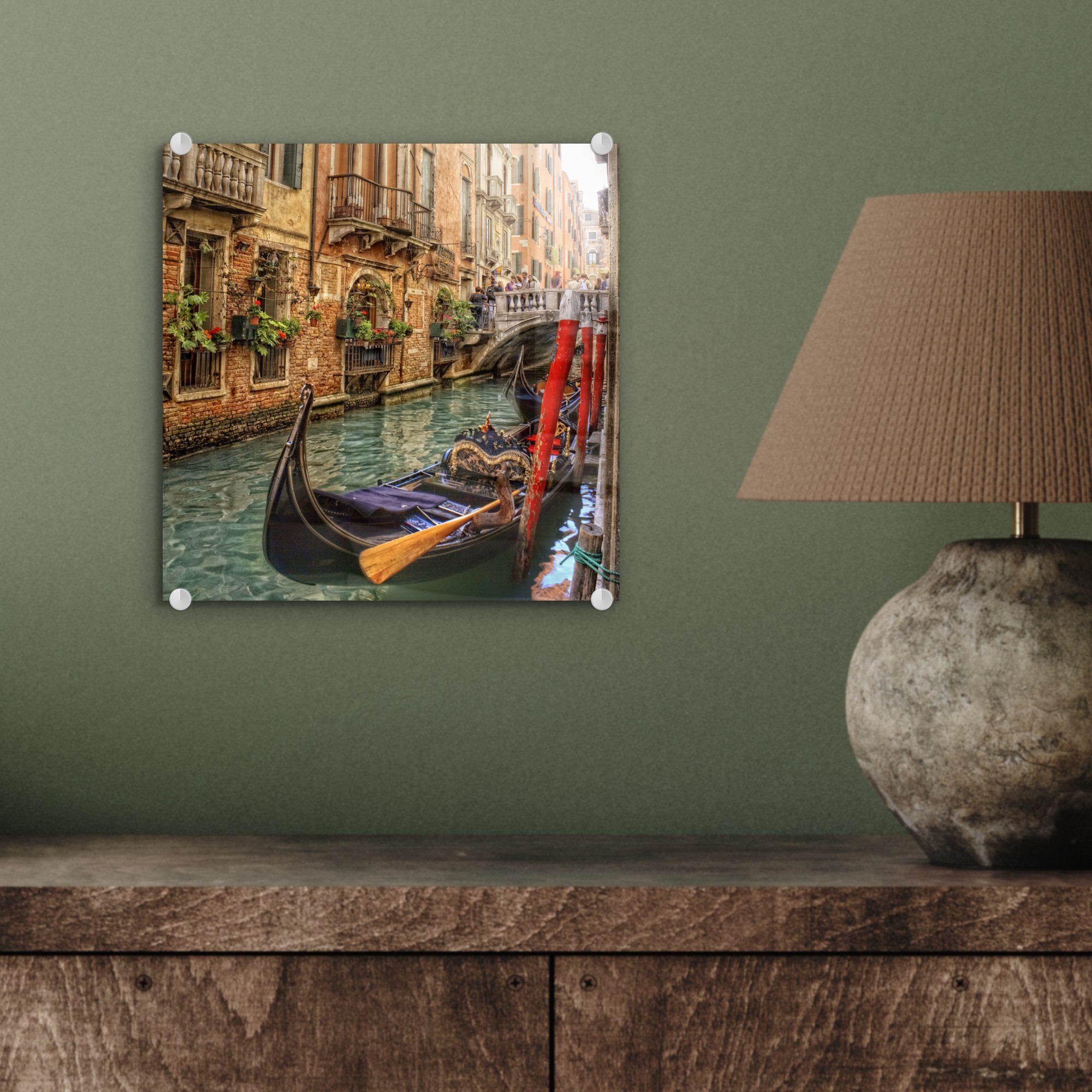 Wanddekoration - Wandbild Venedig-Kanal, MuchoWow auf Glas - Acrylglasbild Glasbilder auf Bilder St), (1 - Glas Foto