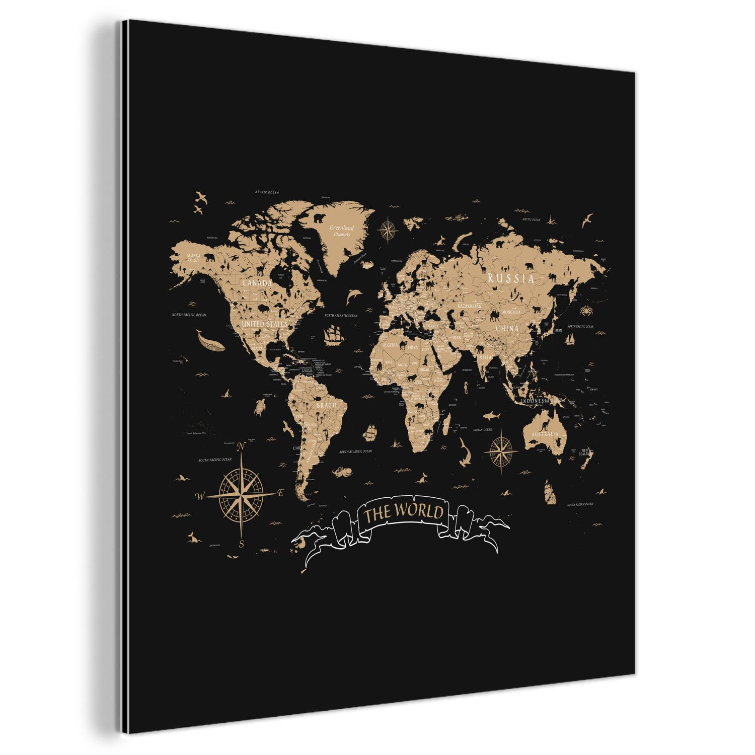 MuchoWow Metallbild Weltkarte - Beige - günstig online kaufen