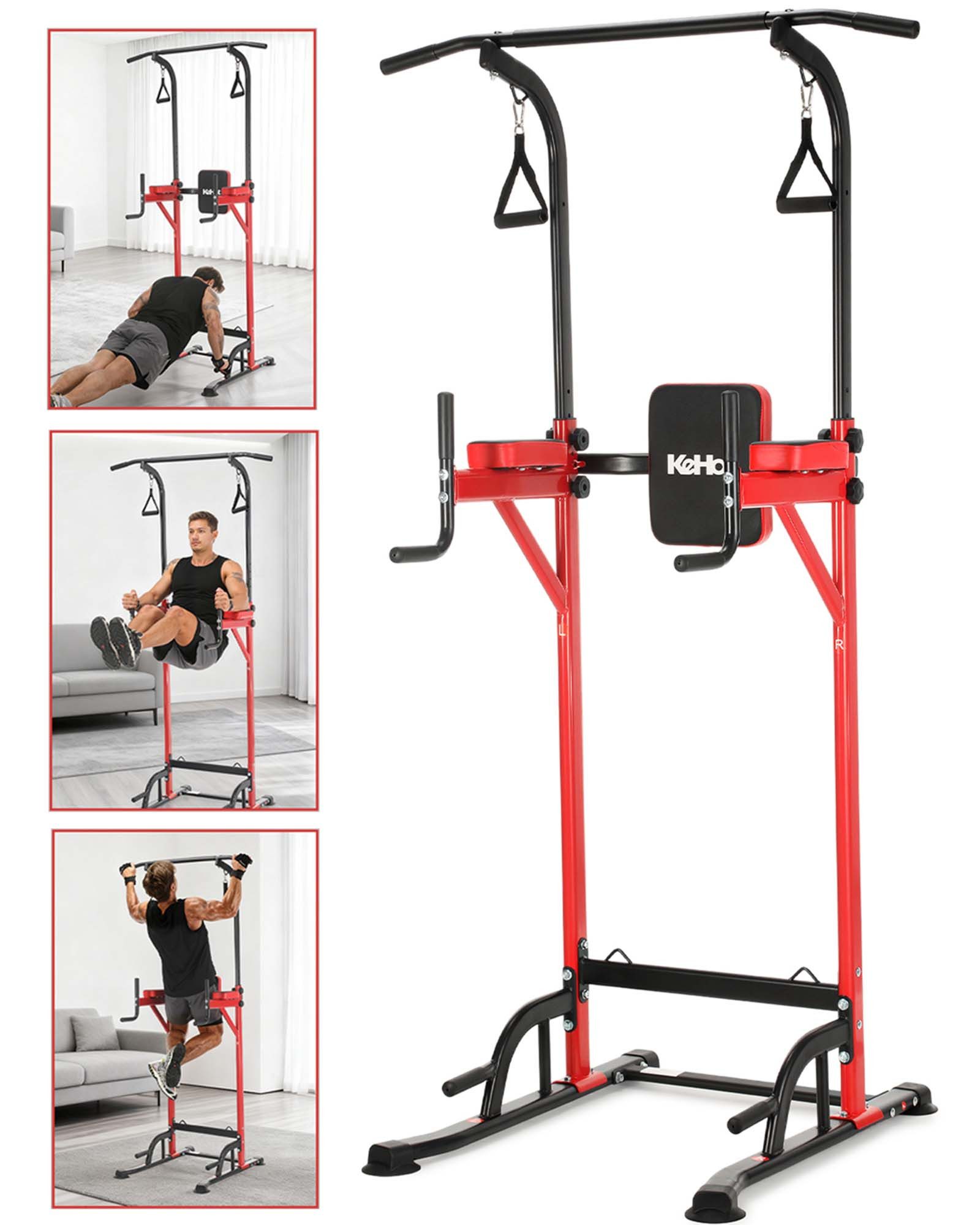kehot Kraftstation Höhenverstellbare Klimmzugstation – Power Tower für Zuhause, (Multifunktionale Fitness-Station mit Dip-Bar und Rückenpolster, Kraftstation aus Stahlrohr für Klimmzüge, Dips & Core-Training), Pull-Up & Dip Station 190–230 cm Höhenverstel