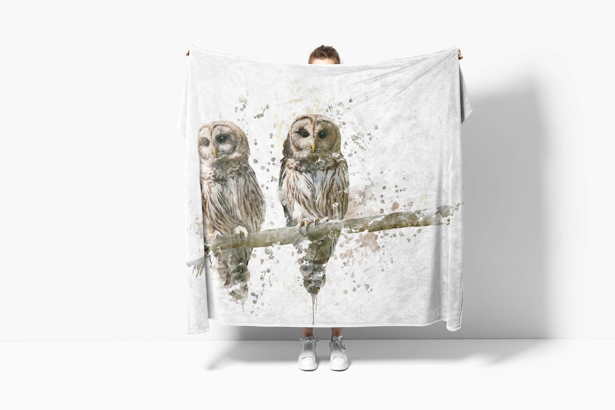 Ast, (1-St), Kuscheldecke Handtücher Strandhandtuch auf Handtuch Saunatuch Baumwolle-Polyester-Mix Tiermotiv Art Handtuch Sinus mit Zwei Eulen