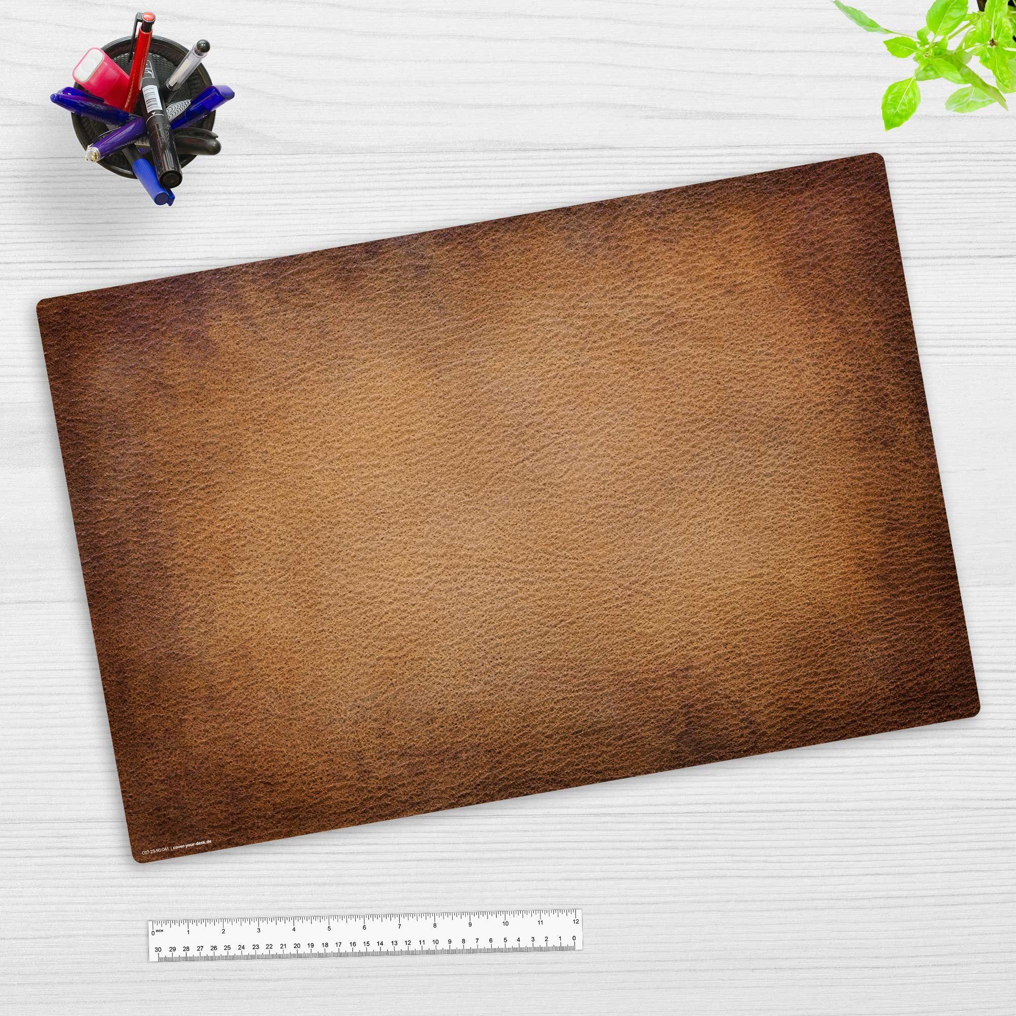 cover-your-desk.de Schreibtischunterlage abwaschbar - Leder Optik braun - aus premium Vinyl - Made in Germany