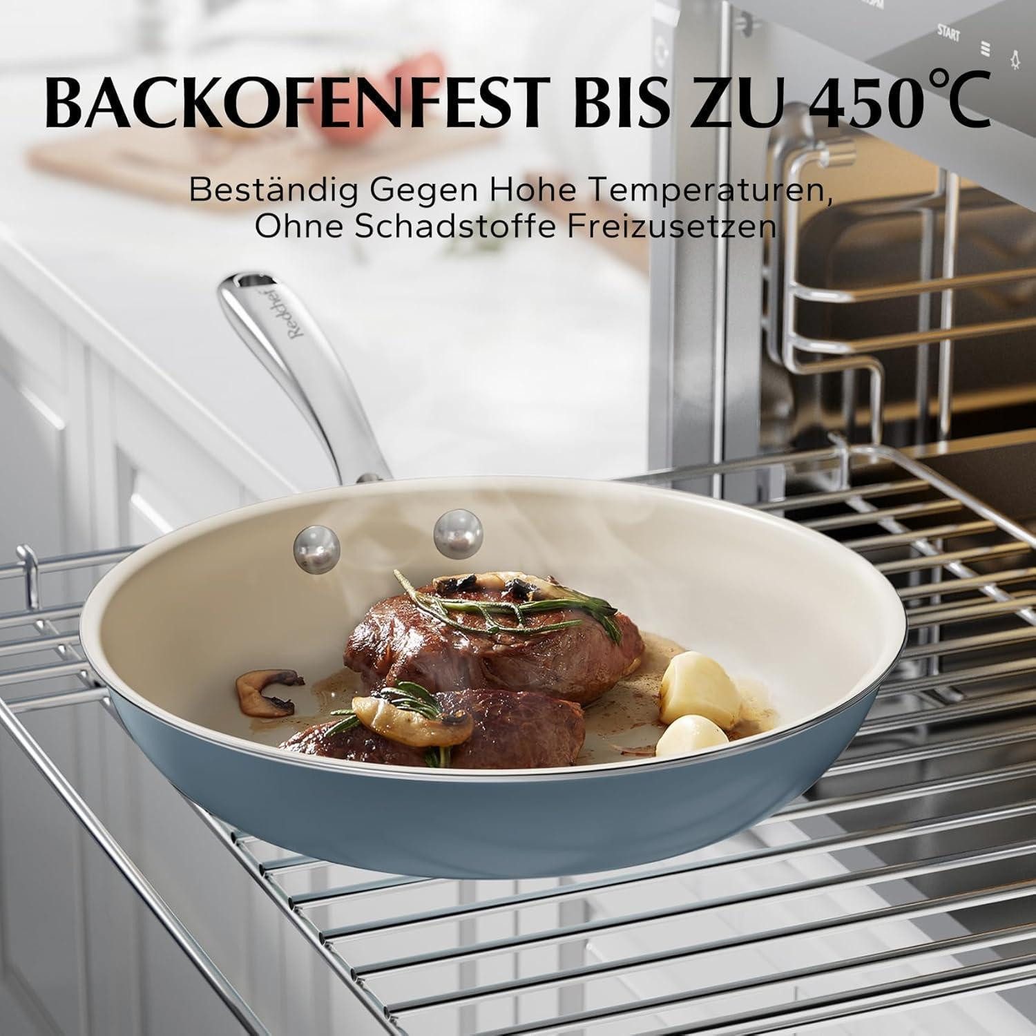 LuxusKollektion Pfannen-Set Keramik Pfannenset Induktion Antihaft 20/24/28 cm Blau