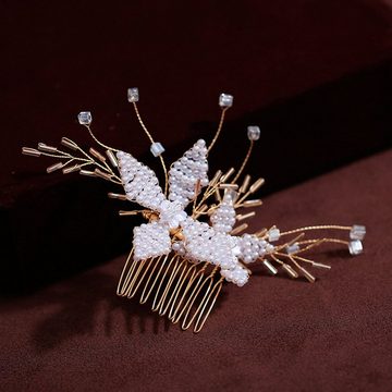 GLAMO Diadem Brautkopfschmuck, Perlenhaarkamm Hochzeit Brautjungfer Kopfschmuck