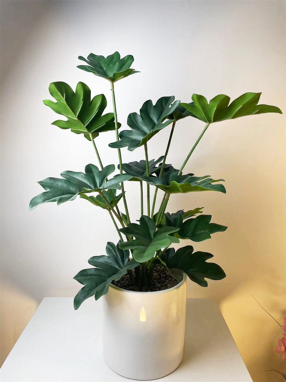 Kunstpflanze Künstliche Grünpflanzen, Simulation grüner Blatttopfpflanzen, Rouemi, mit Keramikvase