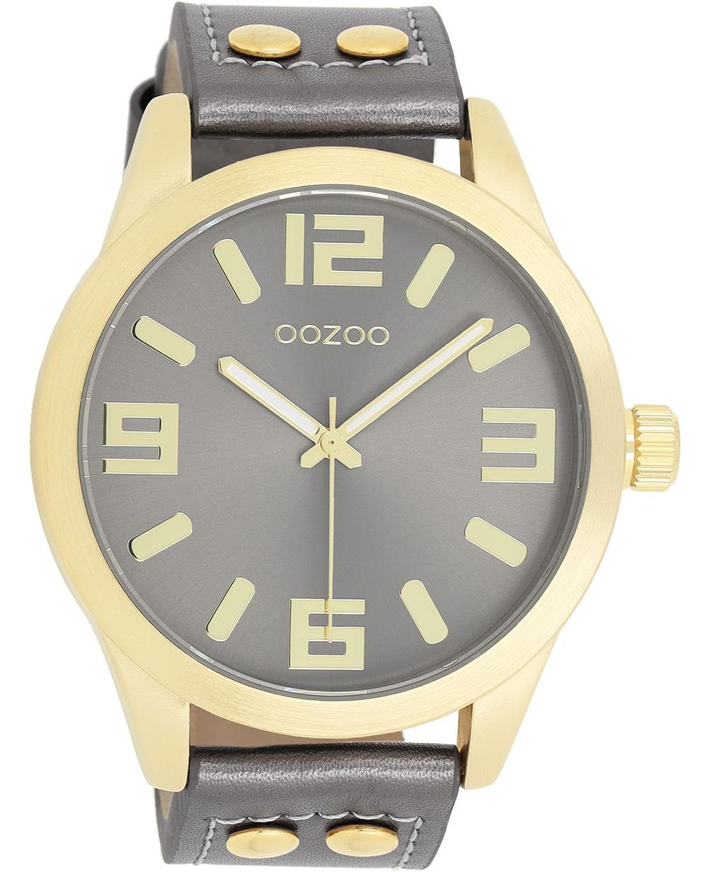 OOZOO Quarzuhr Basic Line Uhr C1084 Lederband Metallic Dark Grey 46 mm