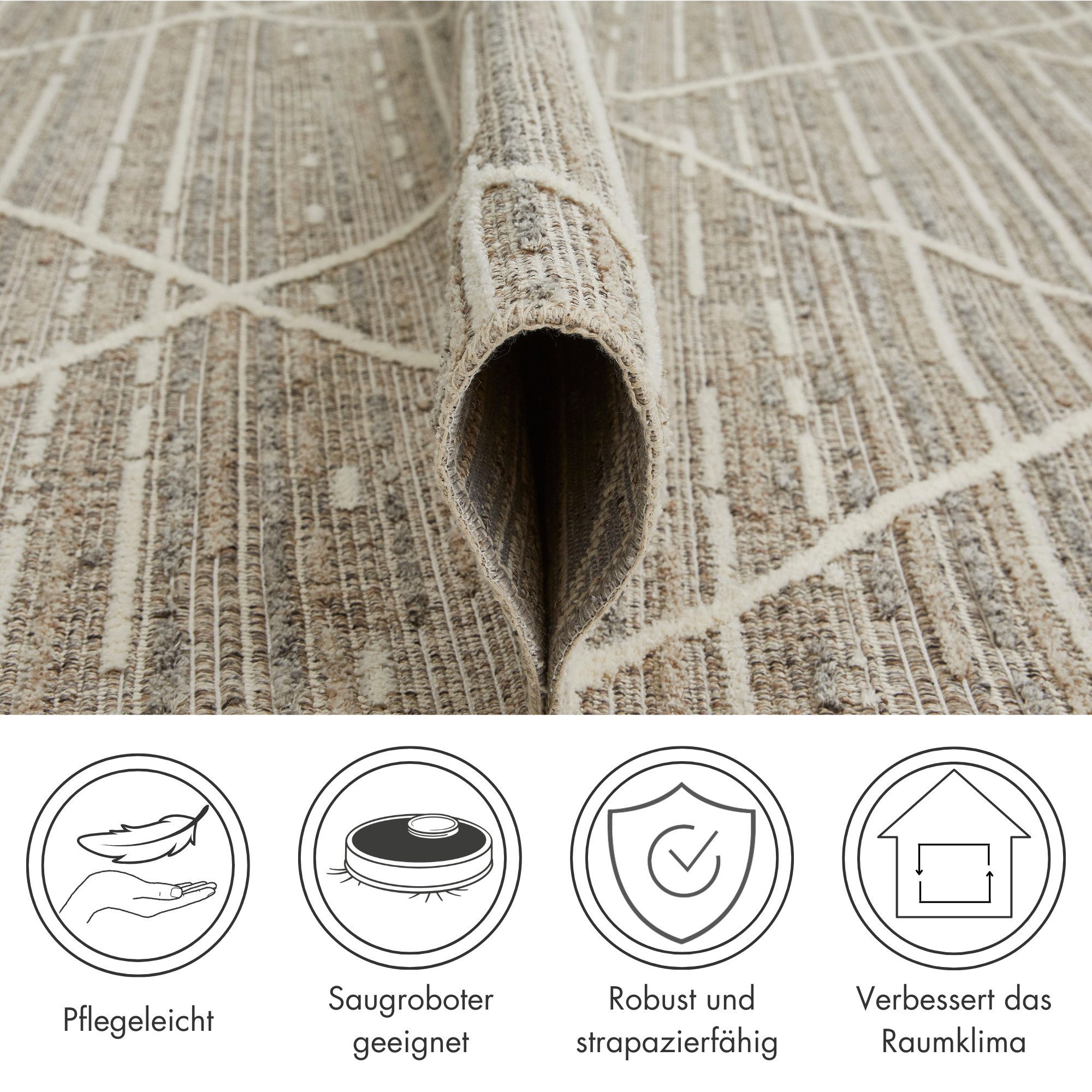 LUXOR living Teppich Crosby, rechteckig, Höhe: 7 mm, Rauten Design, Boho-Style, Wohnzimmer, Schlafzimmer