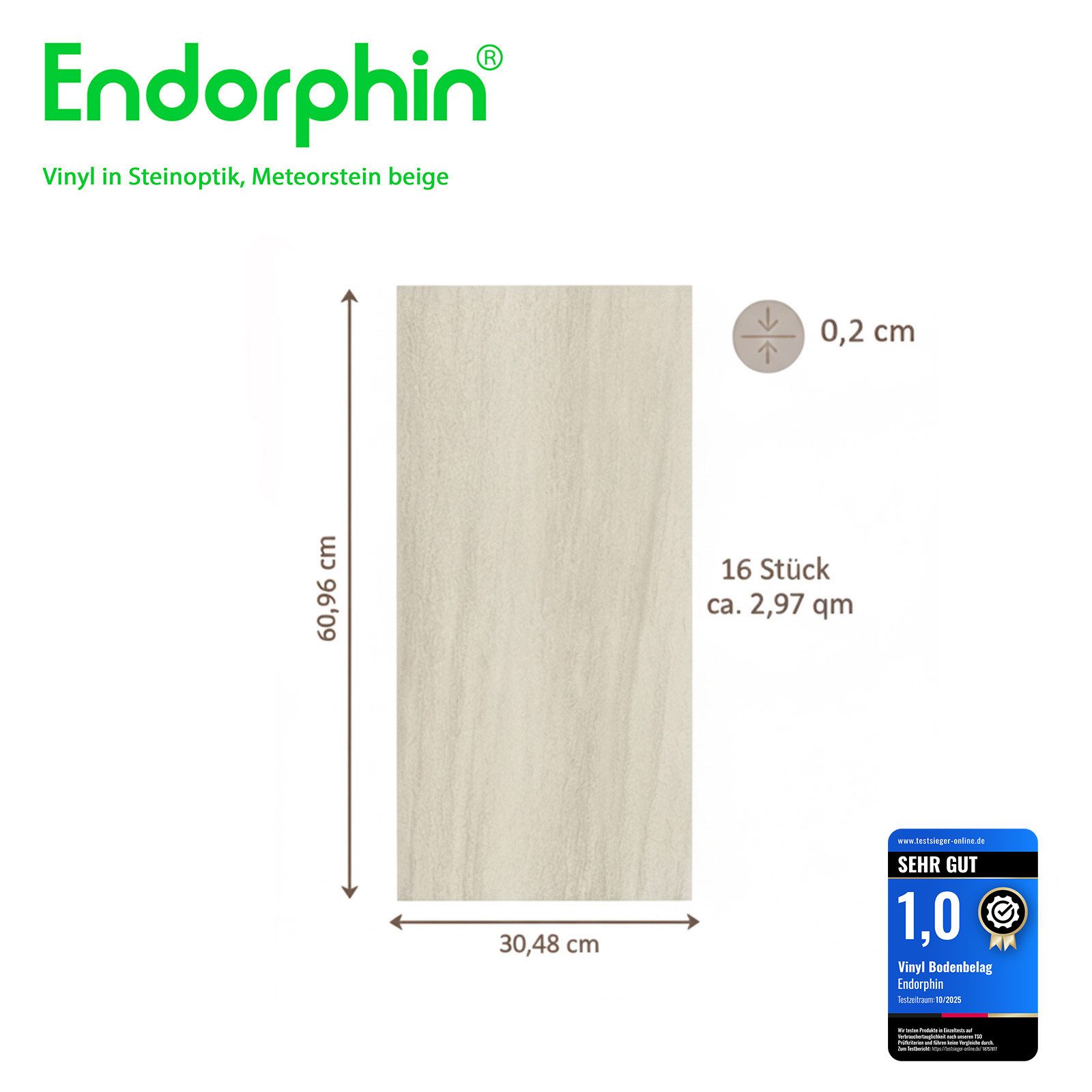 Endorphin Vinylboden Vinylboden selbstklebend Steinoptik in Meteorstein beige 2,97qm, Selbstklebend, strapazierfähig, pflegeleicht, fußwarm, geräuscharm, langlebig