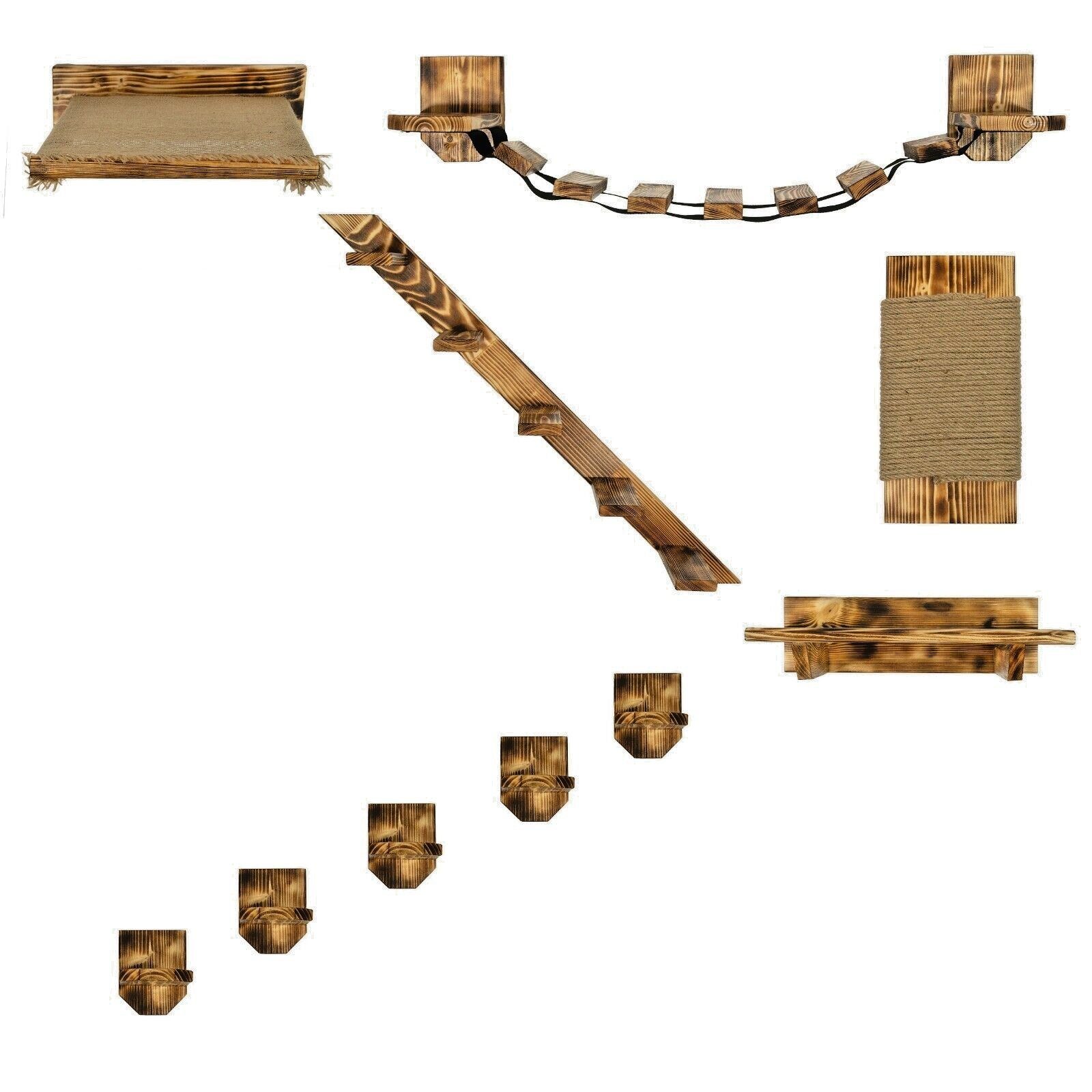 QLS Katzen-Kletterwand Geflammt & Lackiert, Wandliege Katzenliege Katzenbett Katzenregal und andere Elemente