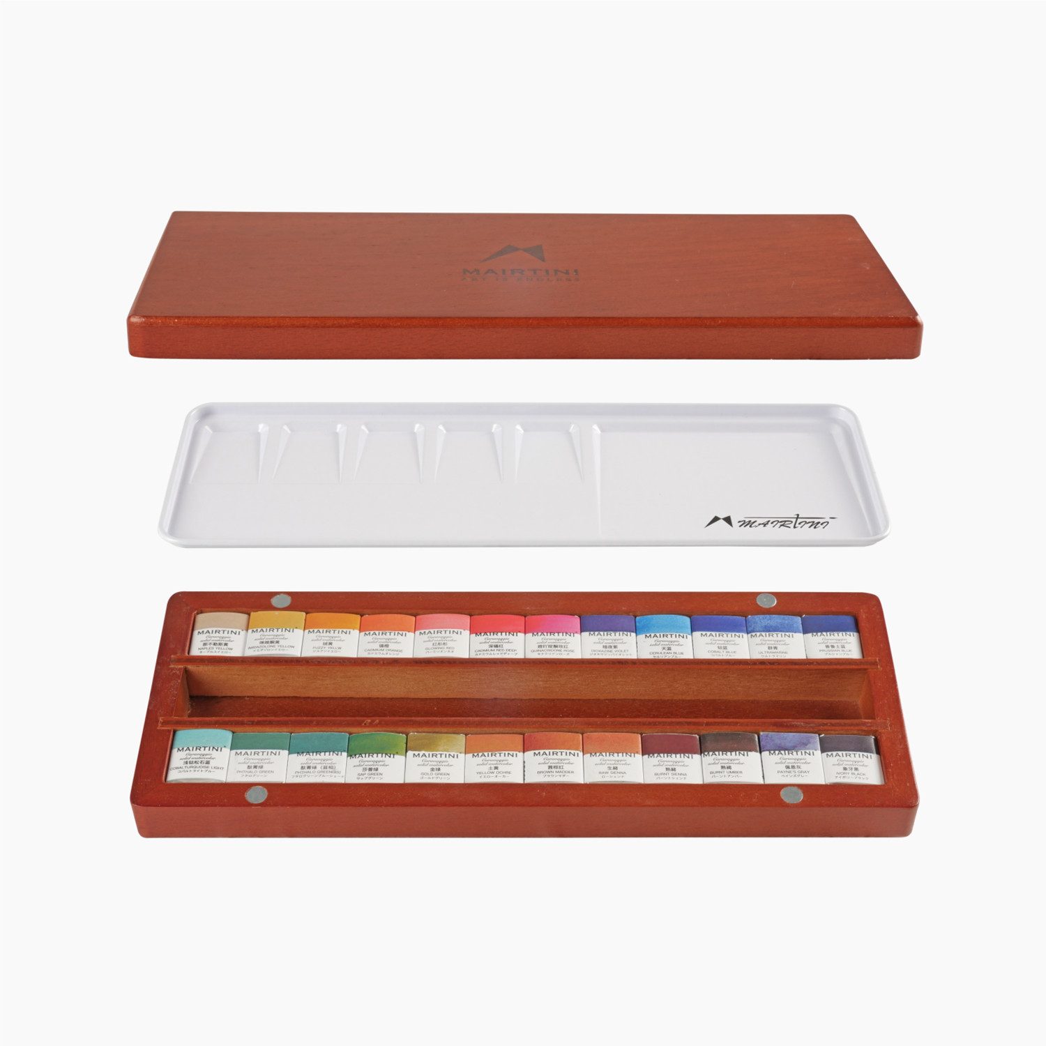 Mairtini Aquarellfarbe Set - Premium 12 / 24 / 36 Цвета in halben Näpfchen, Hochwertige Profi-Farben in eleganter Metall- oder Holzbox