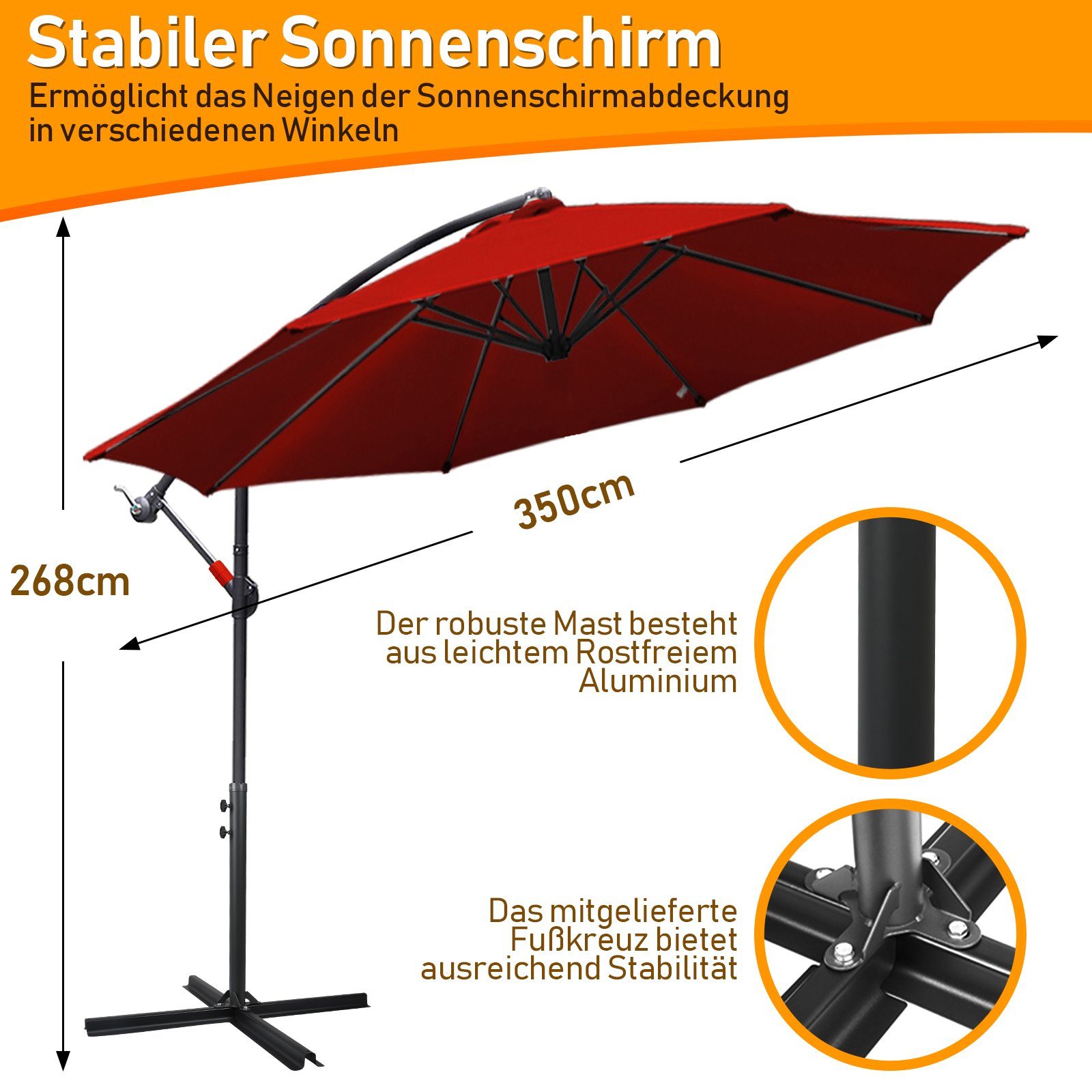 Clanmacy Sonnenschirm Sonnenschirm Ampelschirm,UV-Schutz,Eisen mit Ständer, günstig online kaufen
