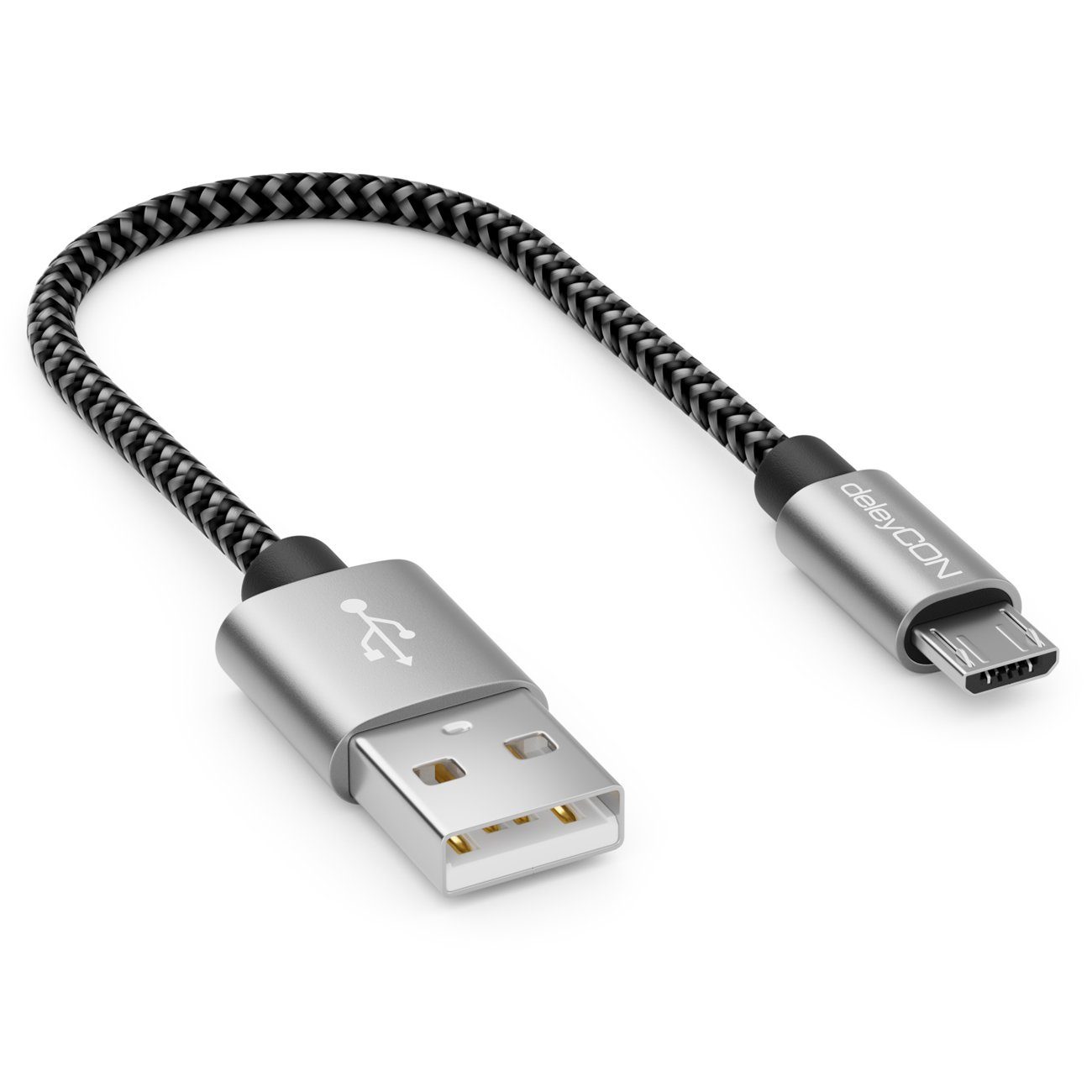 deleyCON deleyCON 0,15m Nylon Micro USB Kabel Ladekabel Datenkabel USB-Kabel