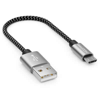 deleyCON deleyCON 0,15m Nylon Micro USB Kabel Ladekabel Datenkabel USB-Kabel