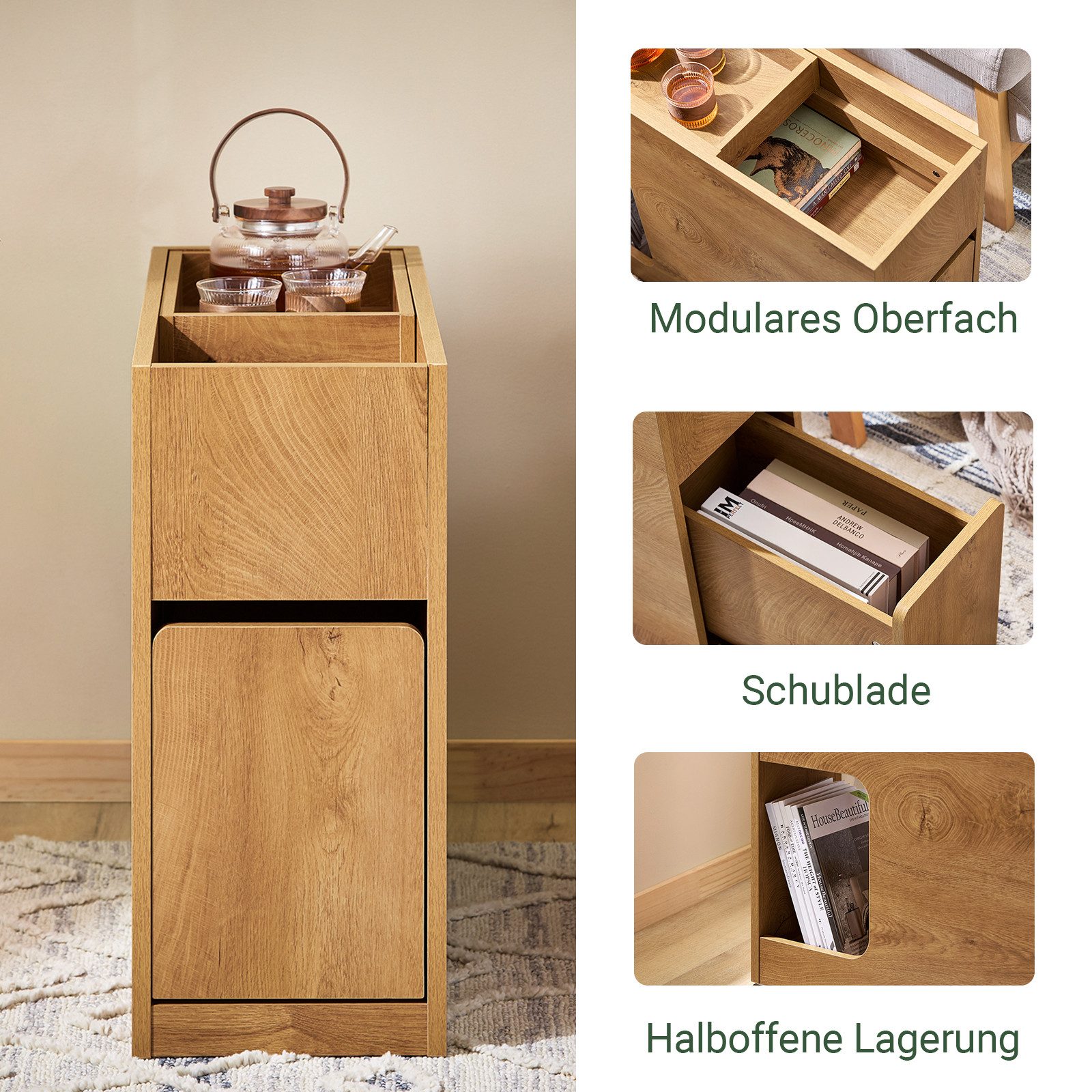SoBuy Nachttisch FBT158, Beistelltisch Nachttisch, Aufbewahrungsschrank mit Schublade, Sofatisch mit Abnehmbarem Tablett, 25cm Breit