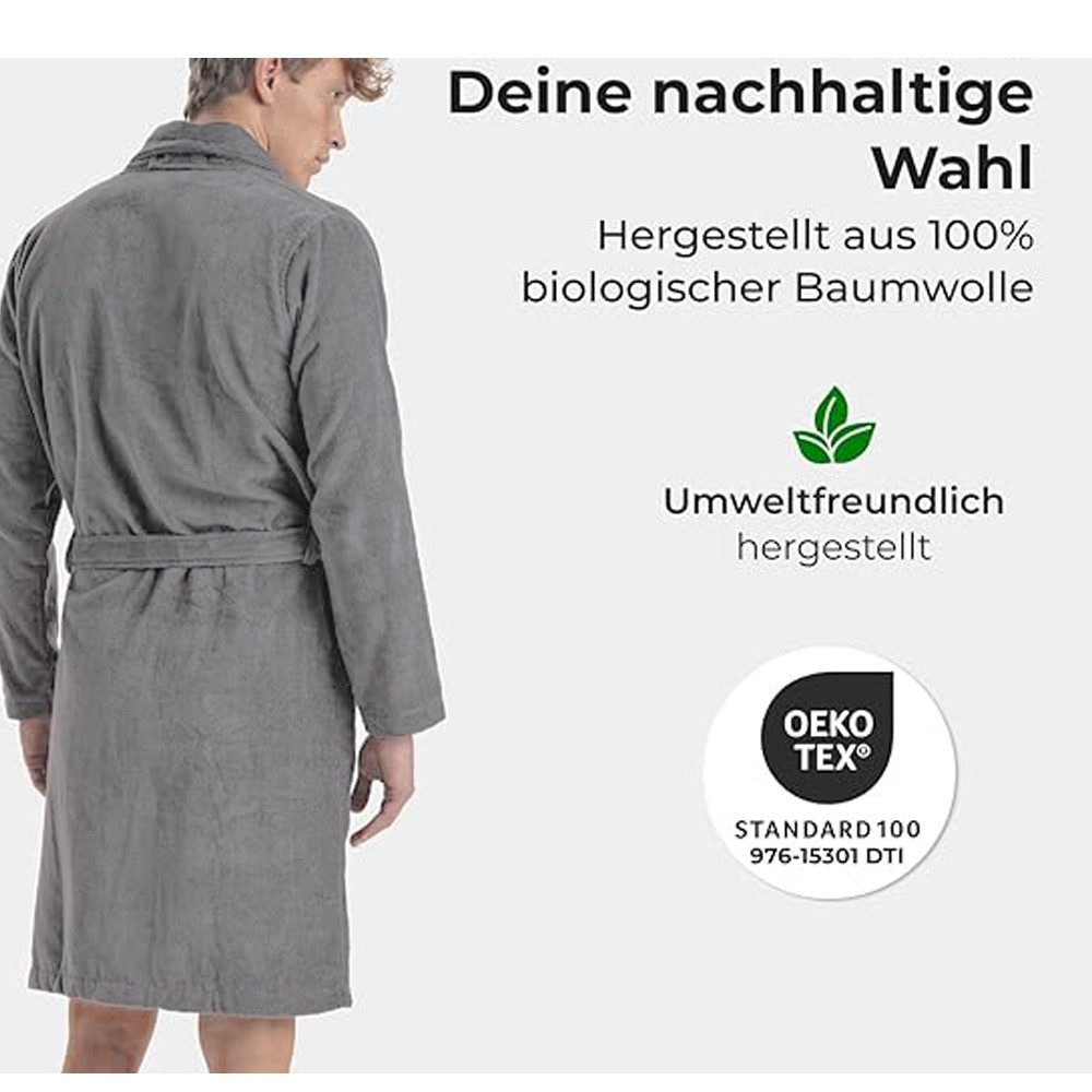 Love & Divine Damenbademantel Divine Flower - 100% Bio Baumwolle Bademantel Version LOVE, grau, Bio