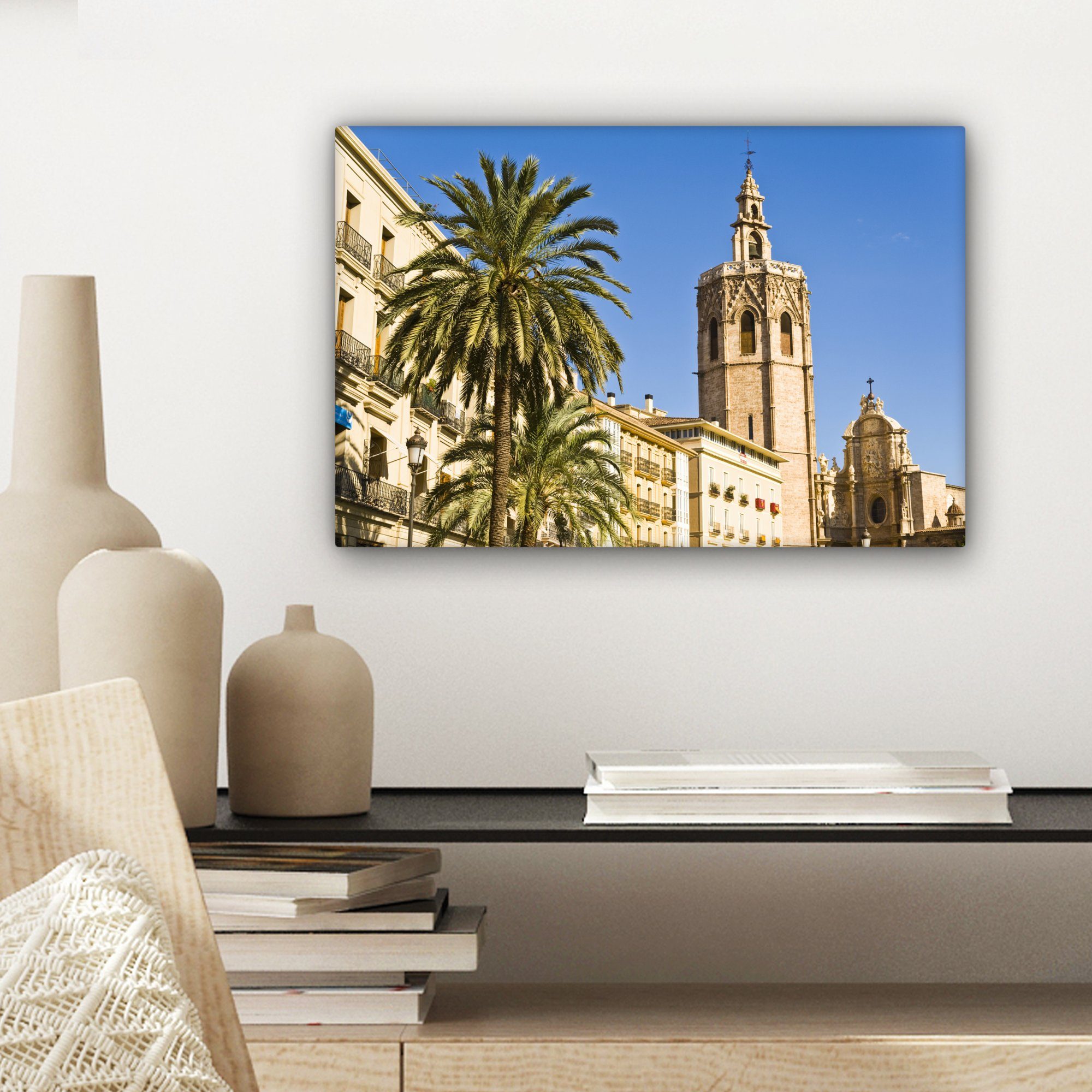 OneMillionCanvasses® Leinwandbild Aufhängefertig, St), 30x20 (1 Leinwandbilder, cm - Wanddeko, Turm Wandbild - Valencia Spanien