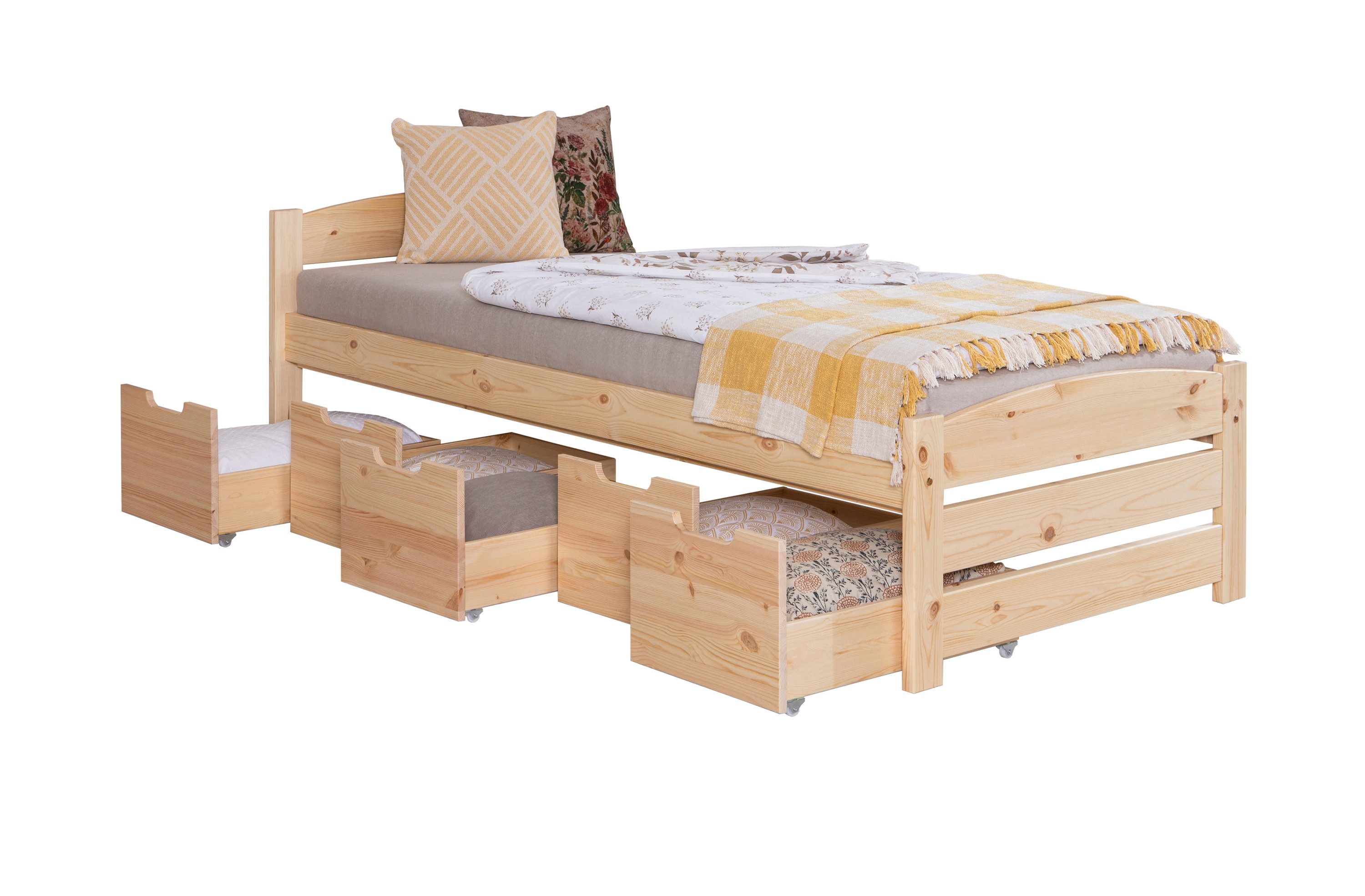 Ticaa Bettgestell Massivholzbett Loni Daybett Funktionsbett, inkl. Schublade, skandinavischer Stil, Natur