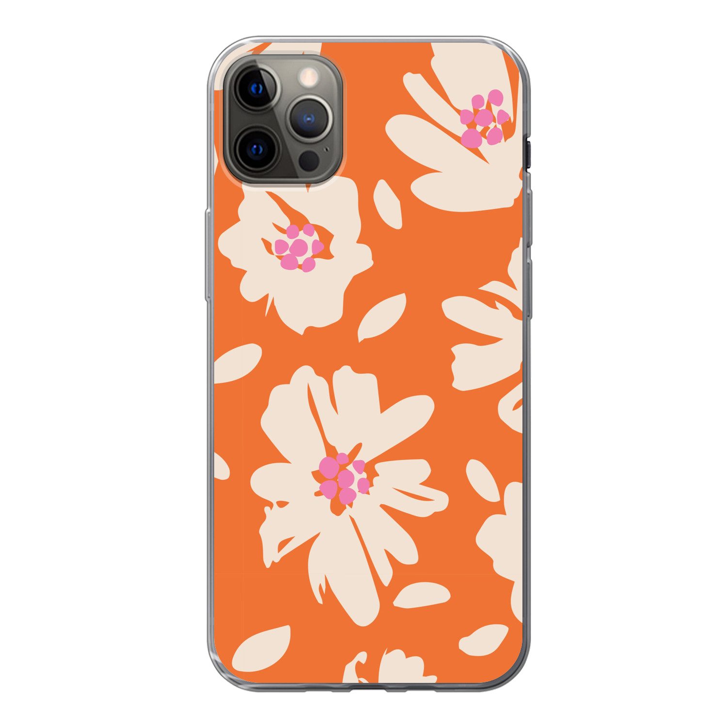 MuchoWow Handyhülle für Apple iPhone 13 Pro Max Blumen - Orange - Beige - Rosa - Abstrakt, Smartphone-Bumper, Print, Handy Schutzhülle Dünn