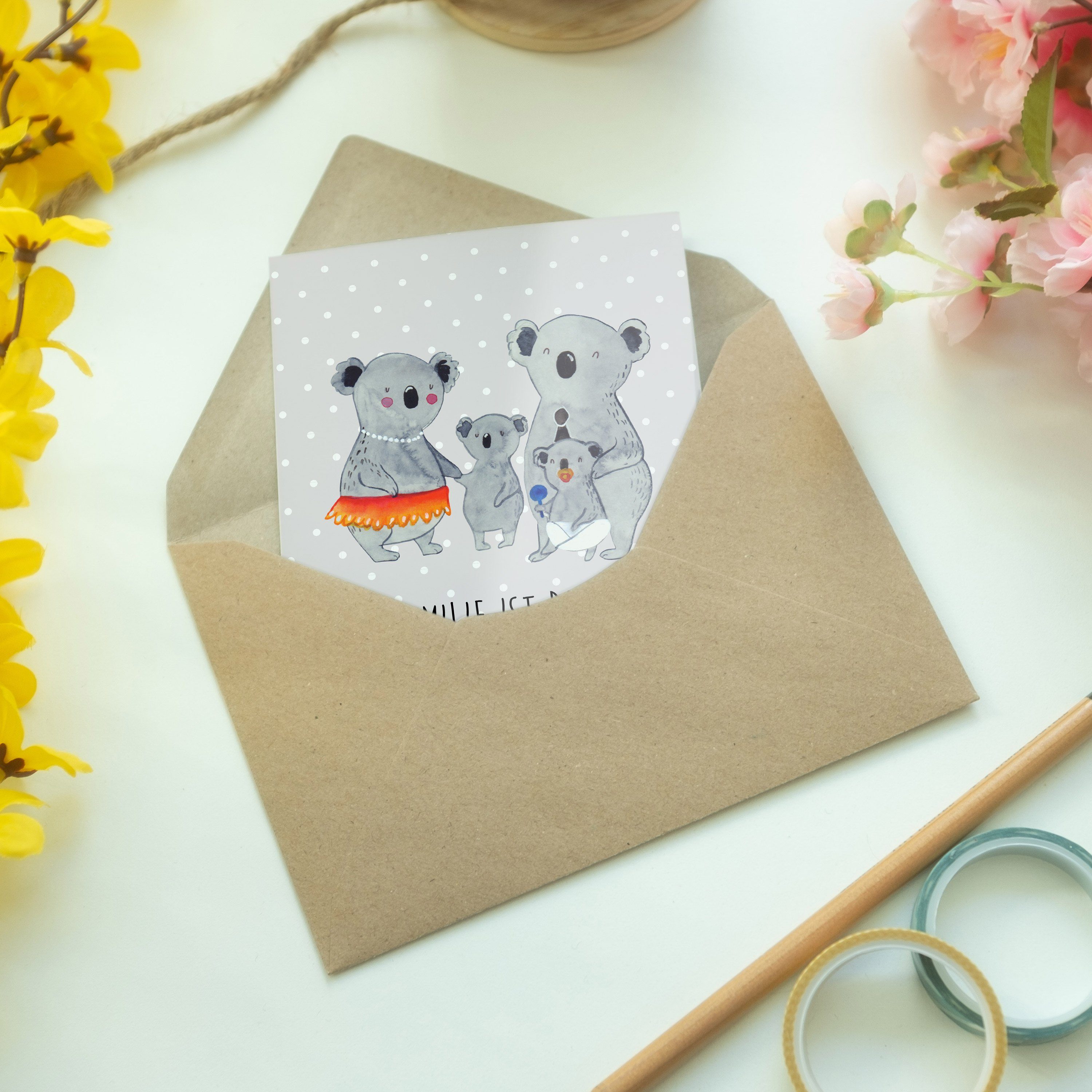 Karte, Mrs. Geschenk, Koala - Mr. - Oma, Familie time, Grau & Grußkarte Panda Ge Pastell quality