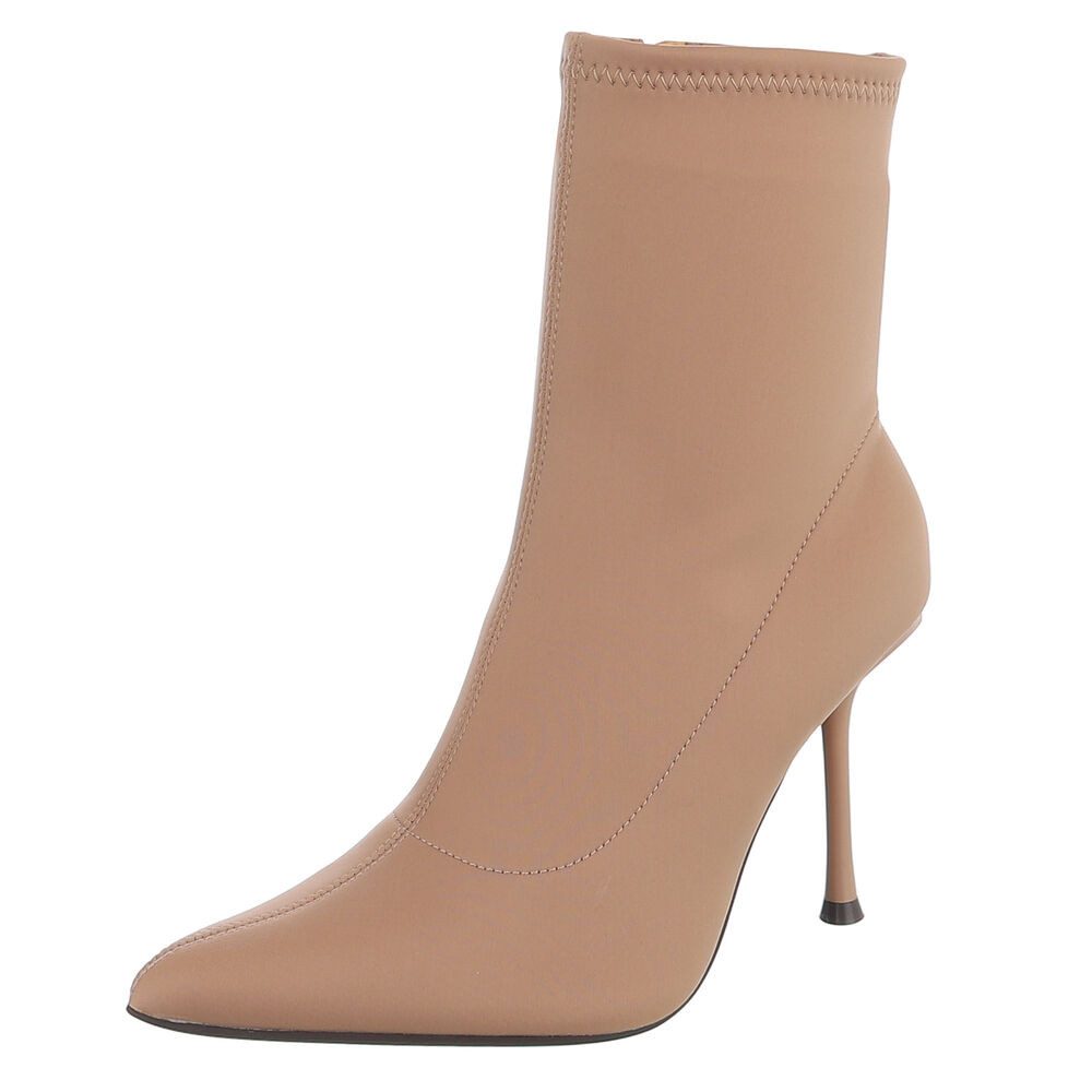 Ital-Design Damen Stiefelette mit spitzem High Heel, Sock-Style High-Heel-Stiefelette (92268896) Pfennig-/Stilettoabsatz Stiefeletten in Hellbraun