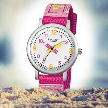 Regent Quarzuhr Regent Kinder-Armbanduhr pink Analog F-730, Kinder Armbanduhr rund, klein (ca. 29mm), Textilarmband