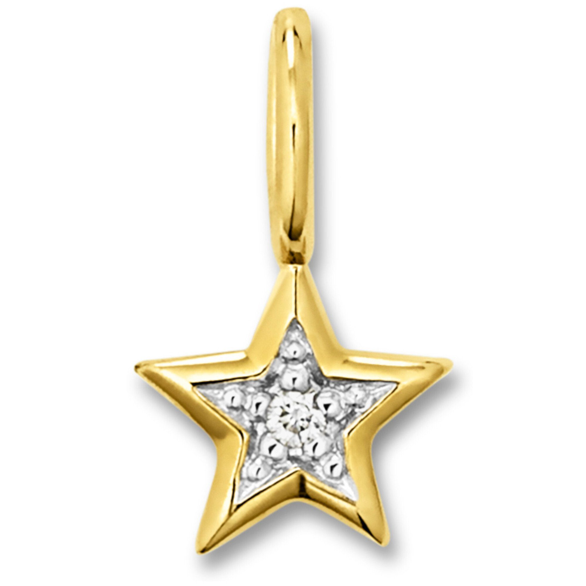 Gelbgold, Stern aus Schmuck Damen Stern ct Gold 333 Anhänger Diamant Brillant ELEMENT 0.01 ONE Kettenanhänger