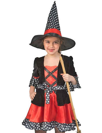 Funny Fashion Hexen-Kostüm »Hexen Kostüm "Dotty" für Mädchen - Schwarz Rot, Magierin Zauberin Halloween Kinderkostüm«