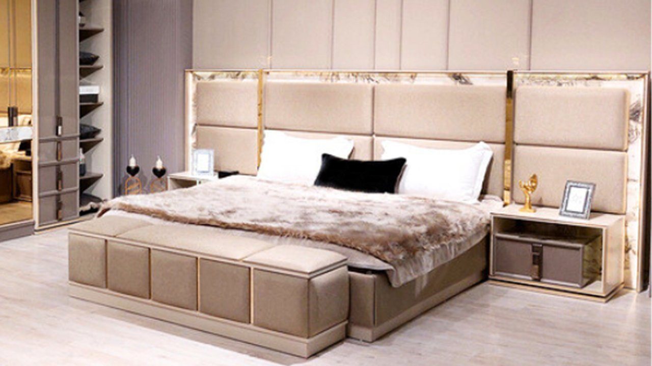 JVmoebel Schlafzimmer-Set Modern Garnitur Schlafzimmer Bett, 2x-Nachttische) Design, (3-St., Einrichtung 2xNachttische Bett