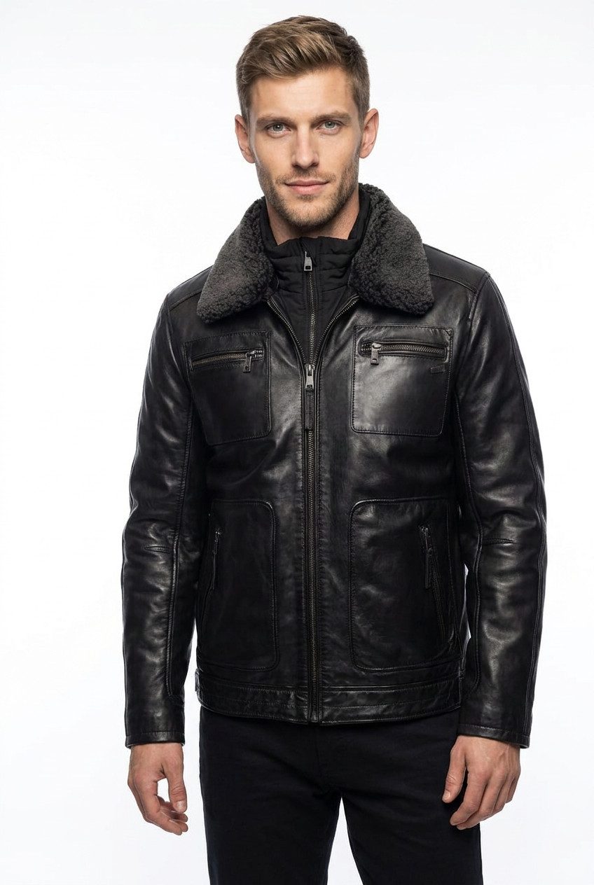 Mauritius Lederjacke MMFello (mauritiusHerren26) mit Fellkragen, Fliegerjacke