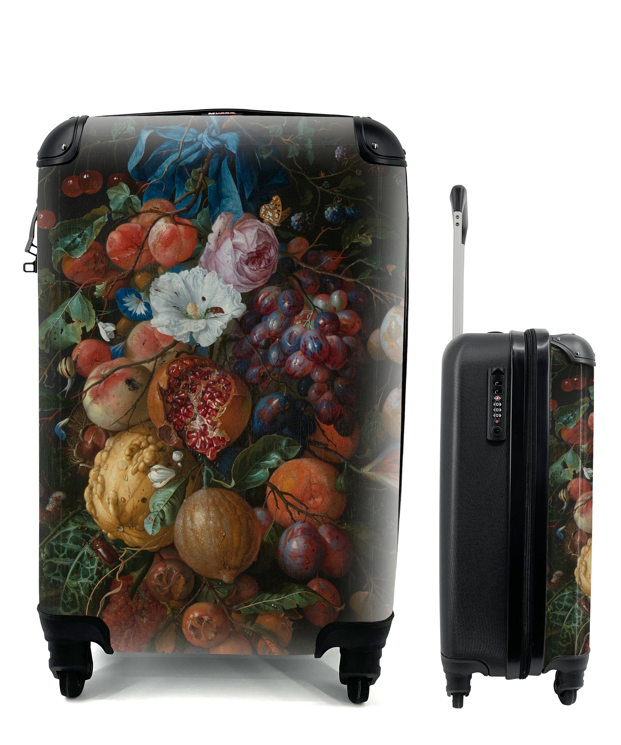 MuchoWow Handgepäckkoffer Früchte und Blumen - Gemälde von Jan Davidsz. de Heem, 4 Rollen, Reisetasche mit rollen, Handgepäck für Ferien, Trolley, Reisekoffer