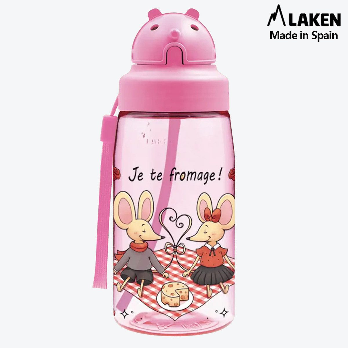 Laken Feldflasche Laken Tritan-Trinkflasche 450ml mit Strohhalm und Deckel OBY FROMAGE