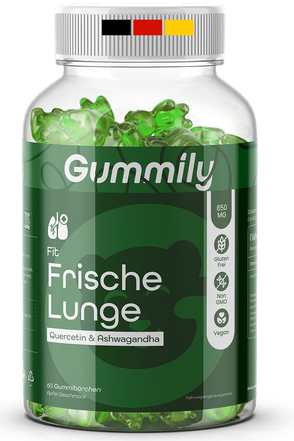 Gummily® Fit Frische Lungen Quercetin & Bromelain Gummibärchen mit Ashwagandha Gummibärchen, 180 g