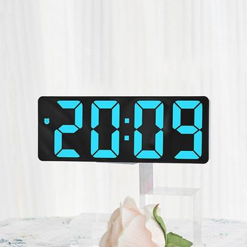 Silberstern Wanduhr Digitale Wanduhr, einstellbare Helligkeit, Kalender, Sprachsteuerung (LED-Wecker mit Datums- und Temperaturanzeige, Eisblau)