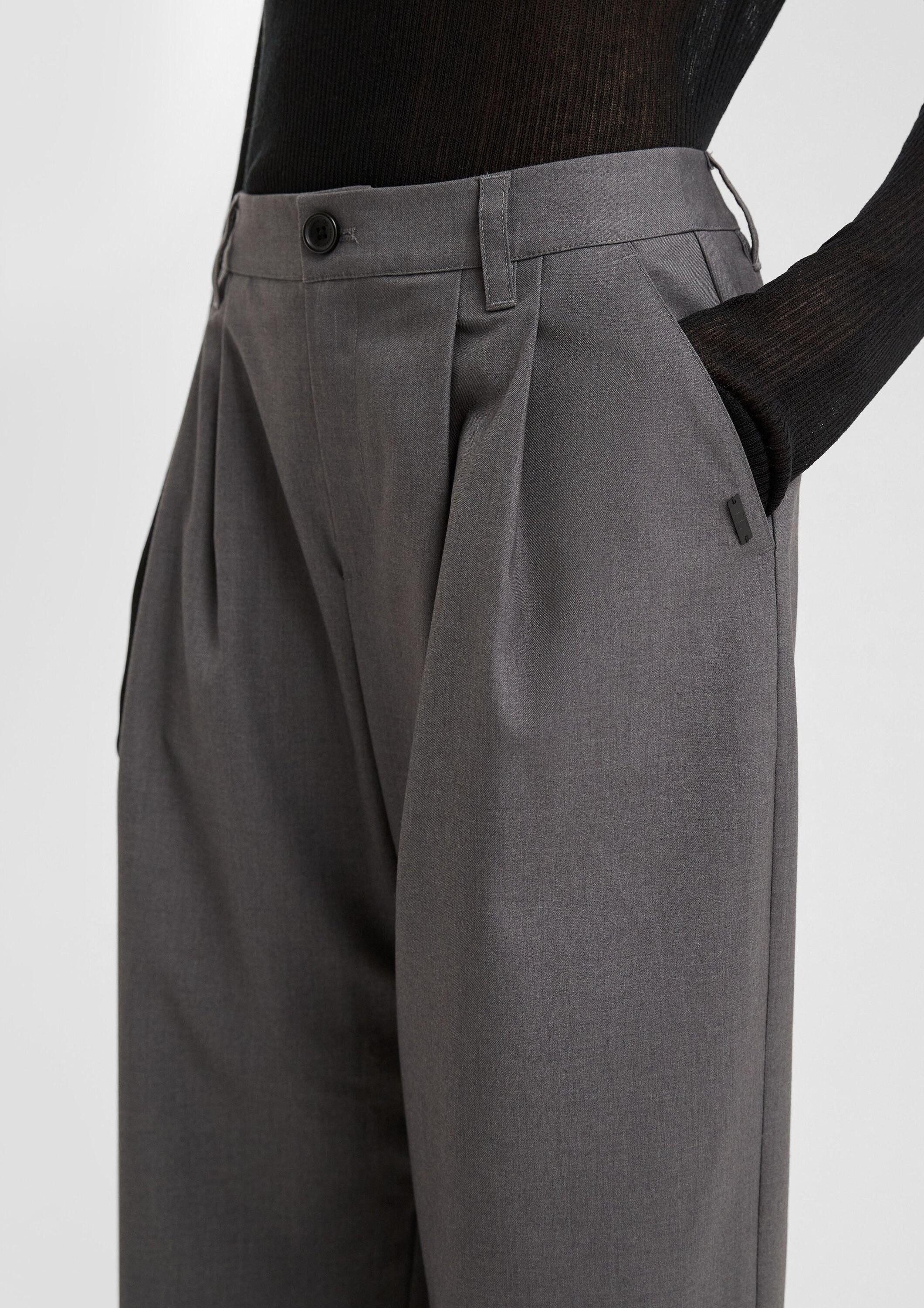 QS Chinos Hose Melierte Wide-Leg-Hose mit Bundfalte