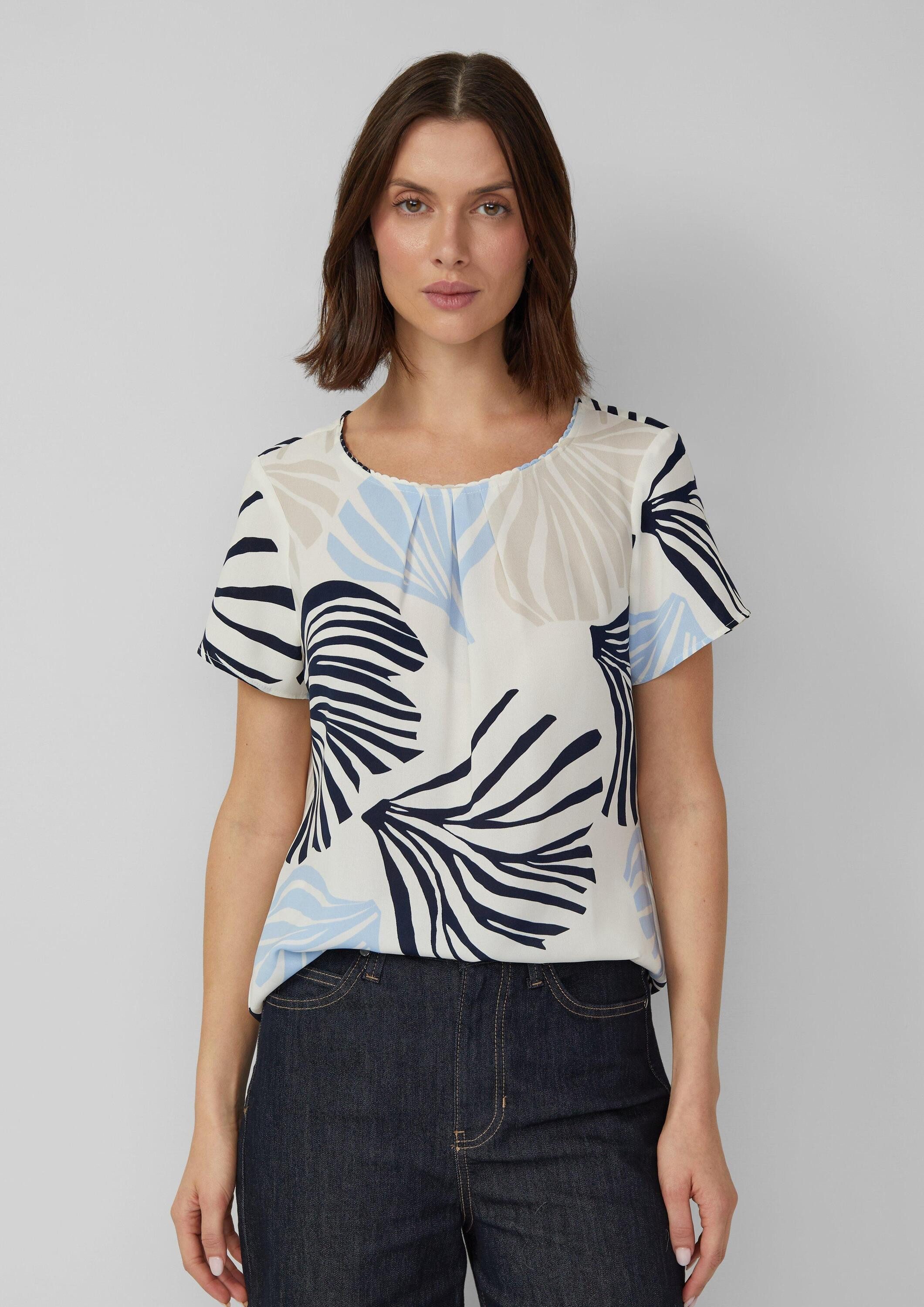 s.Oliver Kurzarmbluse Bluse Crêpe-Bluse mit All-over-Print und Schmuckkante günstig online kaufen