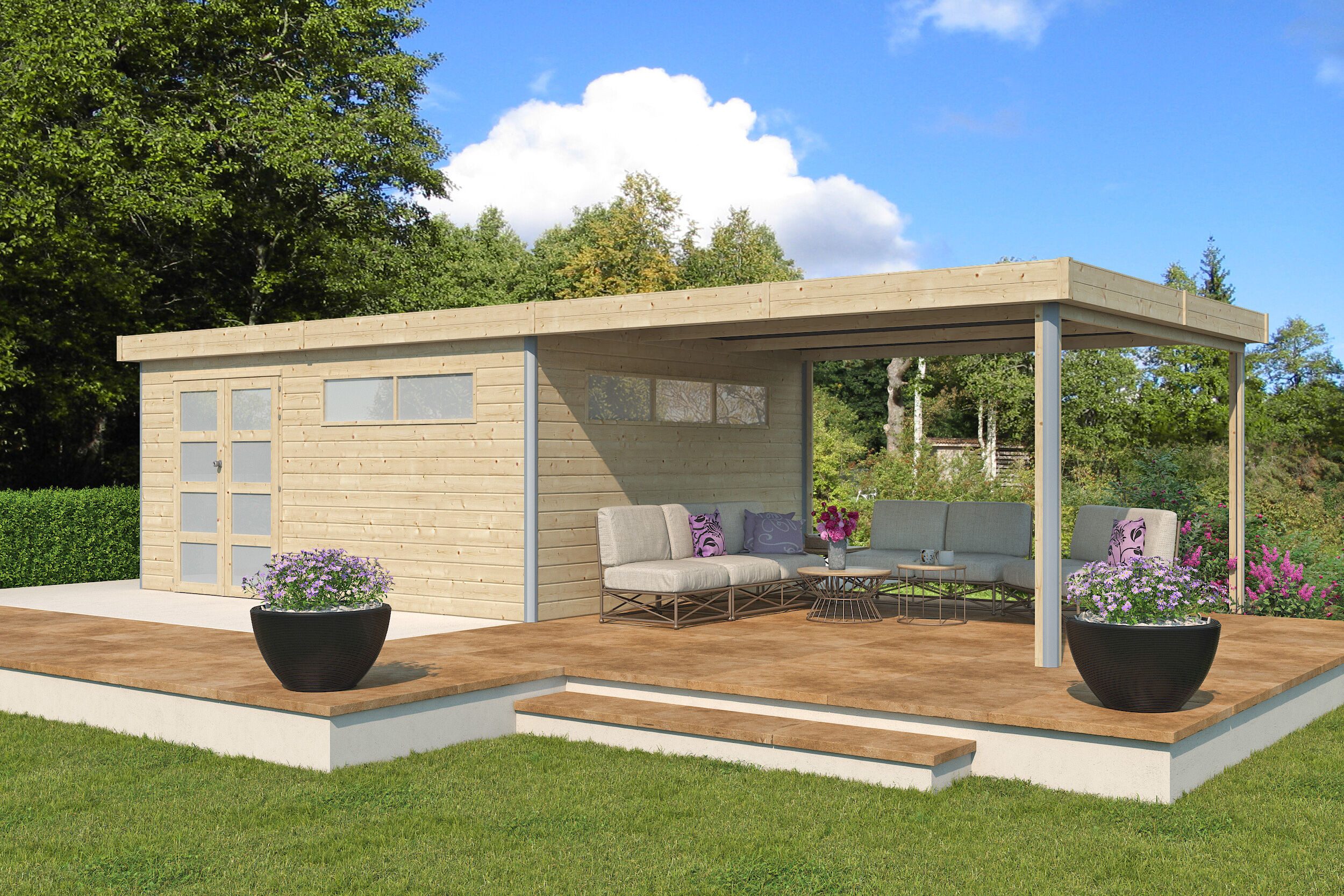 Fjordholz Gartenhaus Kasuko-XXL-mit-Anbau