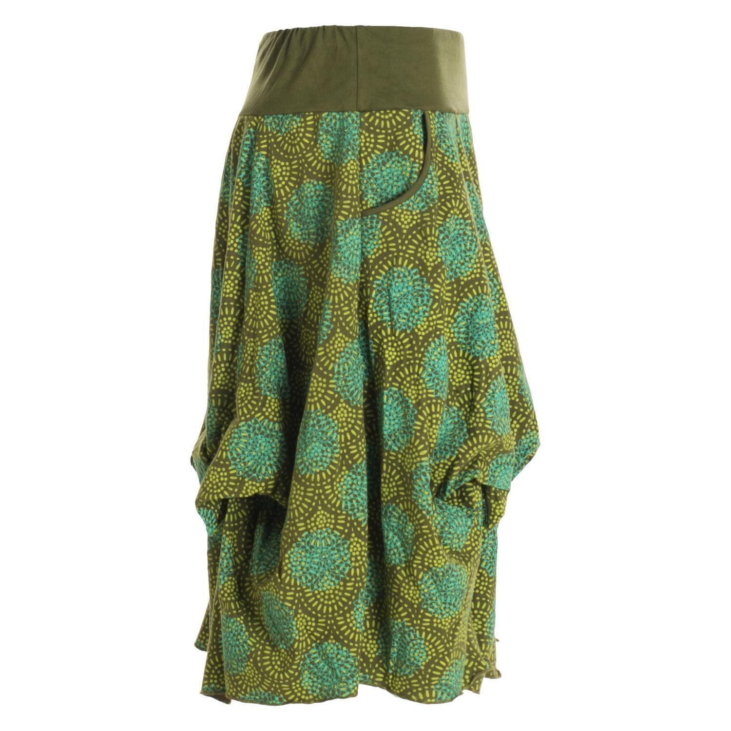 Vishes Jerseyrock Damen Ballon-Rock Knielang Pump-Rock Baumwolle Blüten-Muster Hippie, Retro Sytyle, Alternative Bekleidung