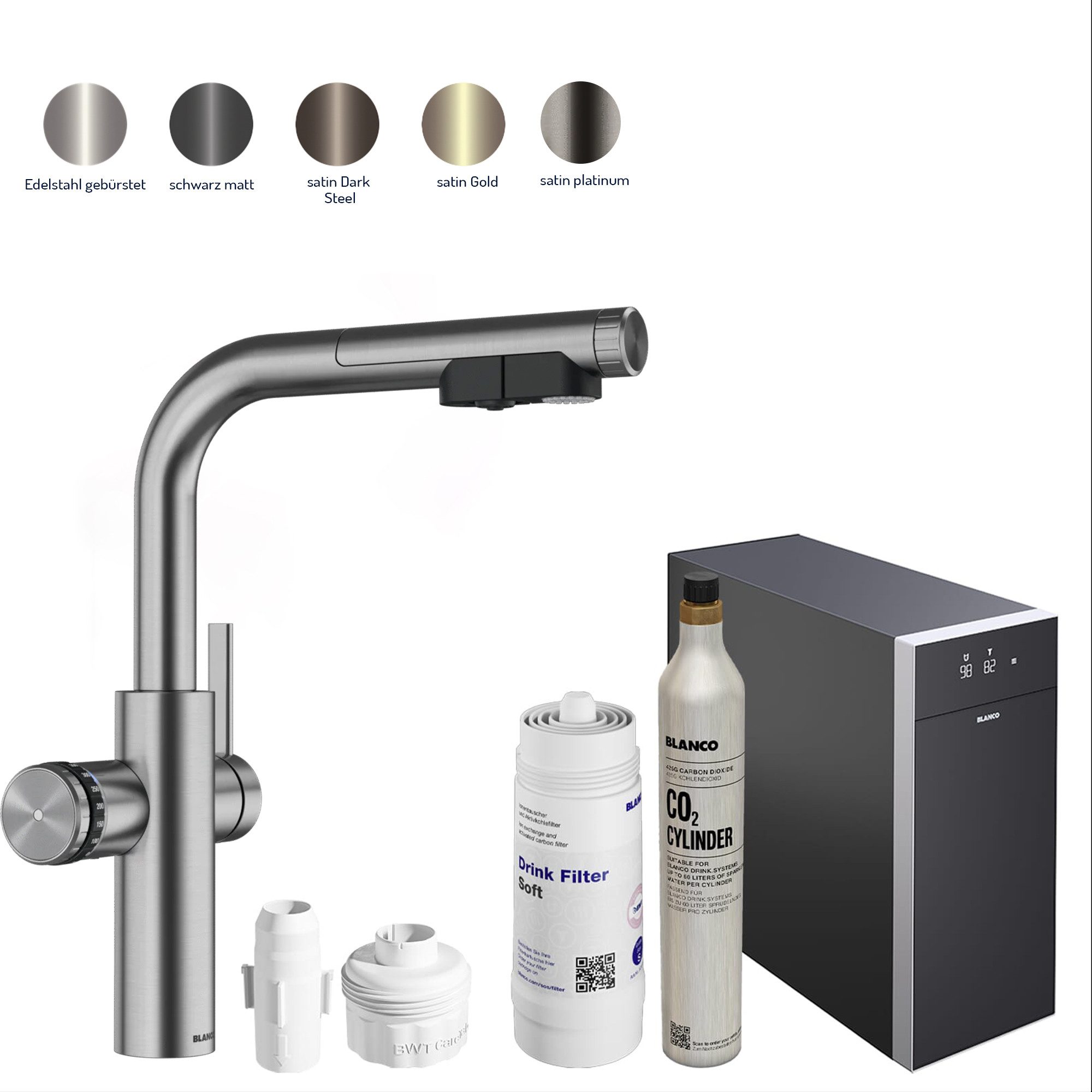 Blanco Küchenarmatur Trinkwasserarmatur Choice Icona L + Kühl- & CO₂-Einheit Choice.All