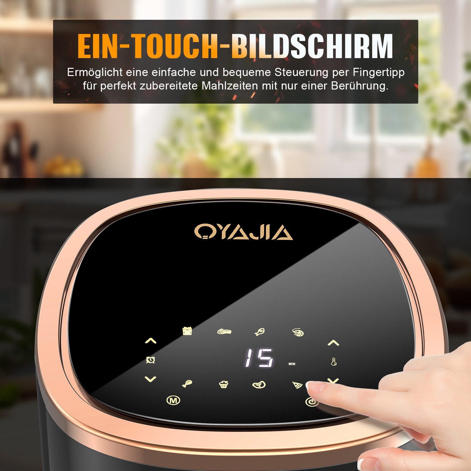 oyajia Heißluftfritteuse Heißluftfritteuse 6L mit Sichtfenster Airfyer 1 kg Fassungsvermögen, 1800,00 W, bis 200°C, 8 Programme Heissluftfritteuse Easy Air Frye – Bild 5 von 5
