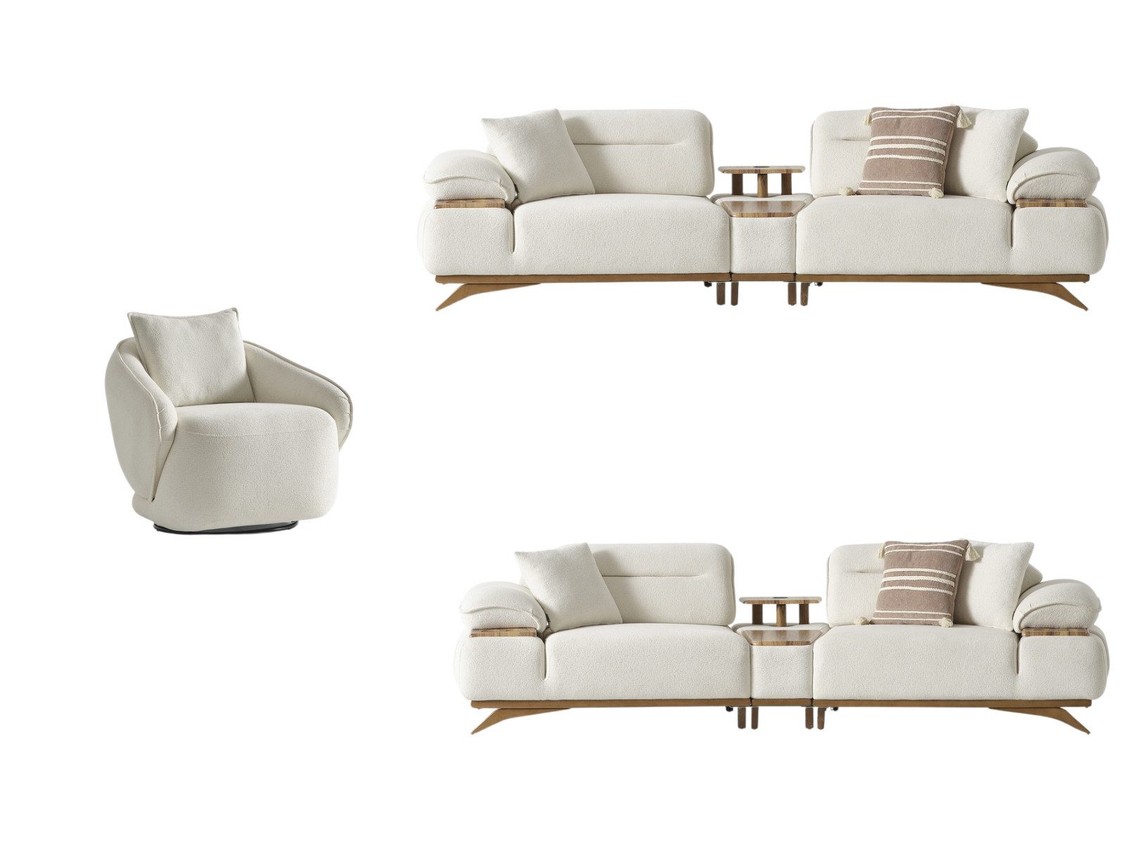Villa Möbel Polstergarnitur Safir, (Sofa Set, 4-Sitzer + 4-Sitzer + Sessel), Modulares Sofa Set mit Holzakzenten und weicher Polsterung