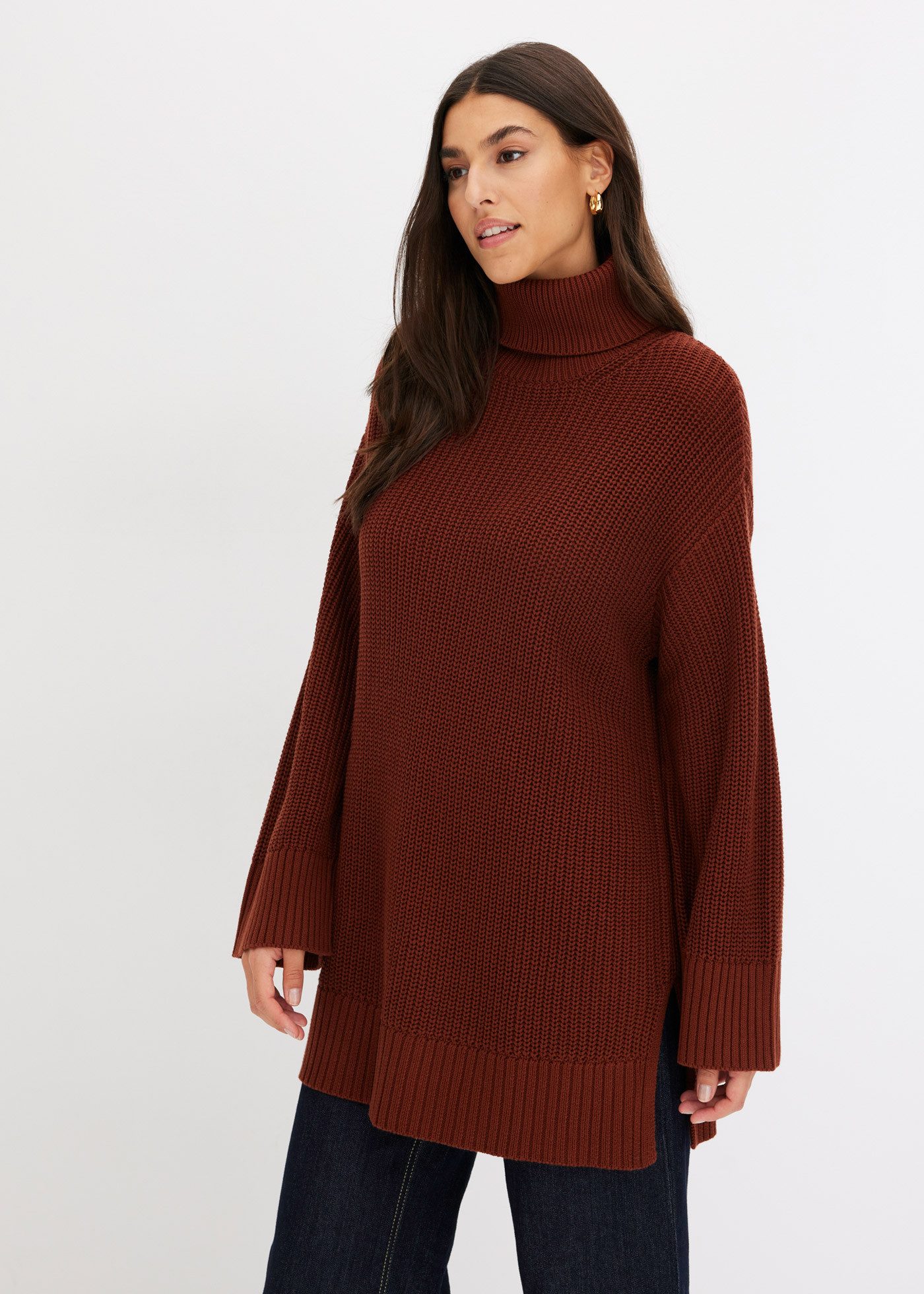 bonprix Rollkragenpullover aus Baumwoll-Mix, mit Rollkragen, mit Seitenschlitzen