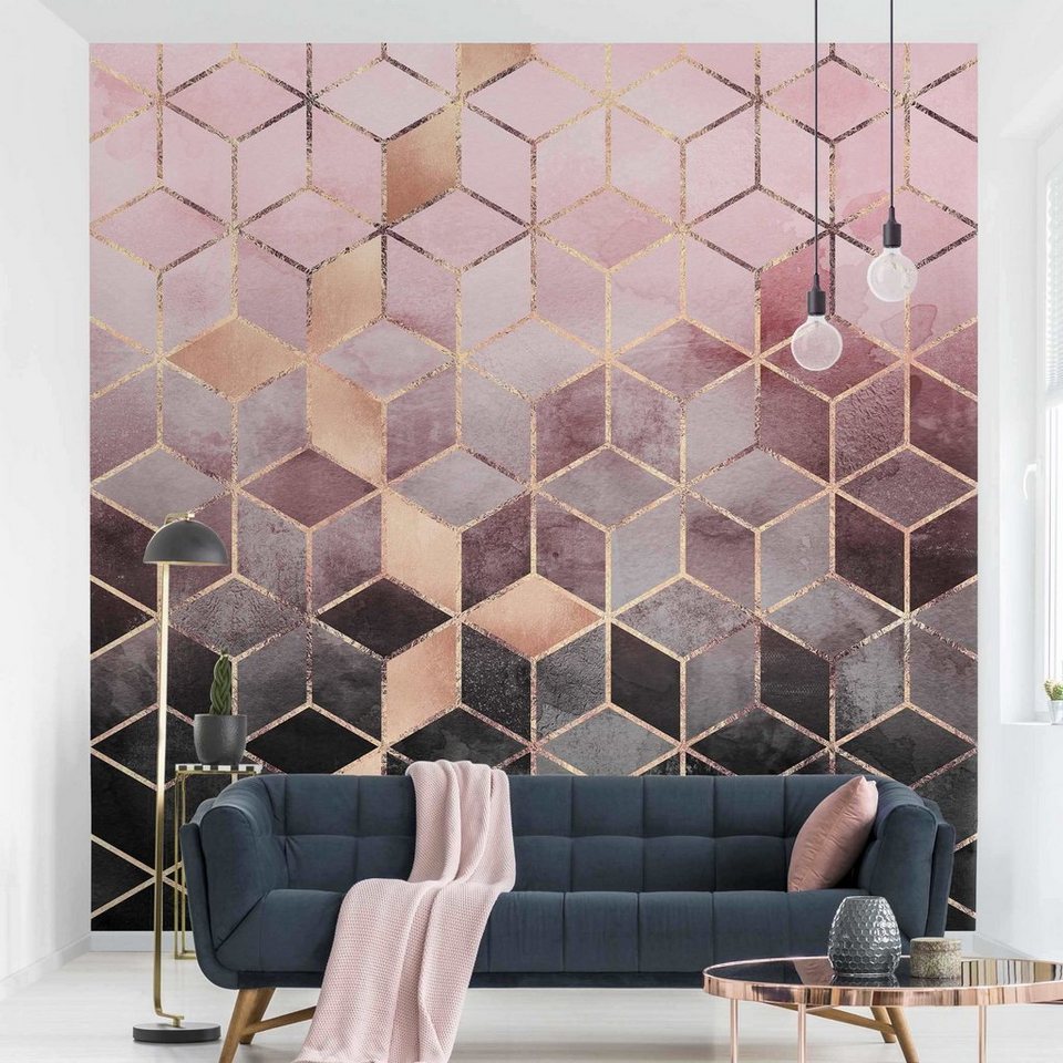 bilderdepot24 vliestapete abstrakt rosa grau goldene geometrie