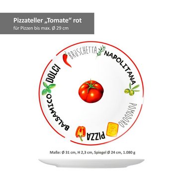 MamboCat Pizzateller 4er Set Pizzateller Tomate Weiß mit Dekor Ø 31cm - 2x Grün & 2x Rot