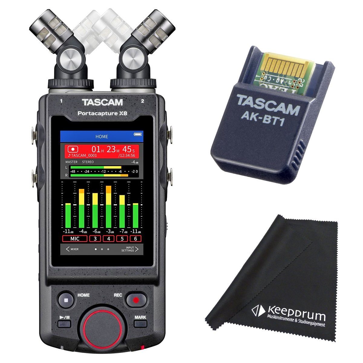 Tascam Tascam Portacapture X8 mit AK-BT1 Adapter mit Tuch Digitales Aufnahmegerät (Recorder)