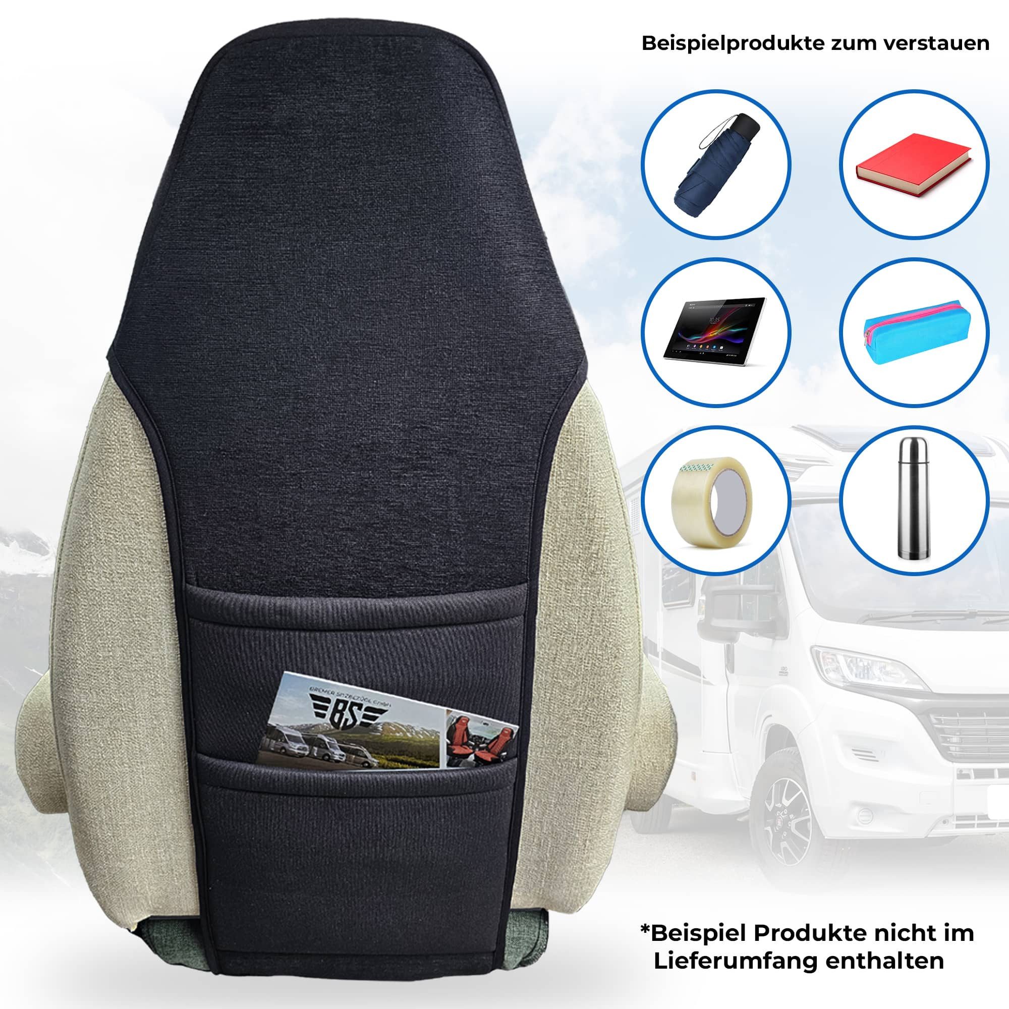 BREMER SITZBEZÜGE Rücksitzorganizer Wohnmobil Sitzorganizer für Carado Europa V (Packung, 1-tlg., 1x Sitz Organizer und Montagehaken)
