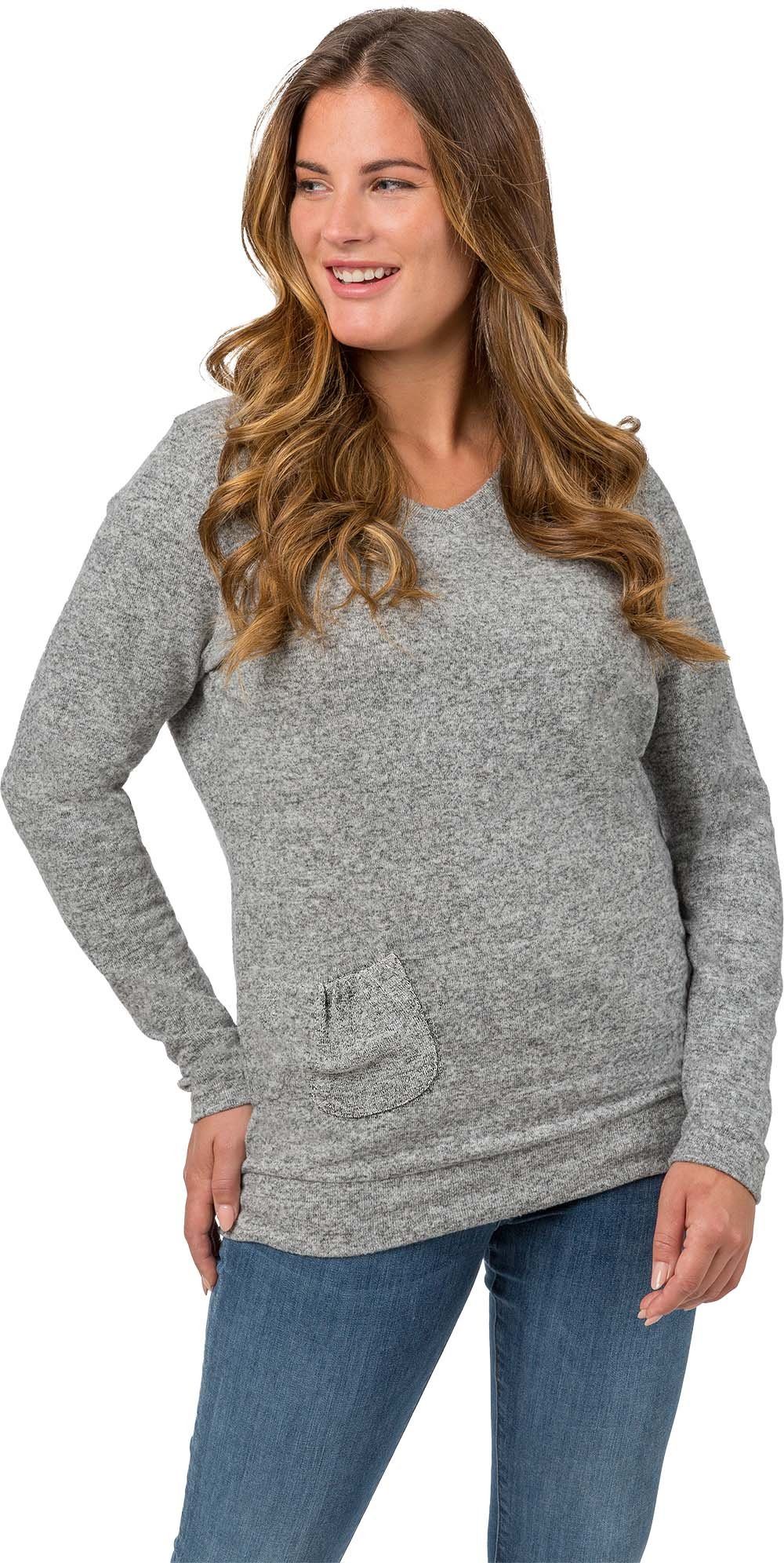 Estefania for woman V-Ausschnitt-Pullover 186-7635, melierter Pullover mit kleiner Tasche weiches Material