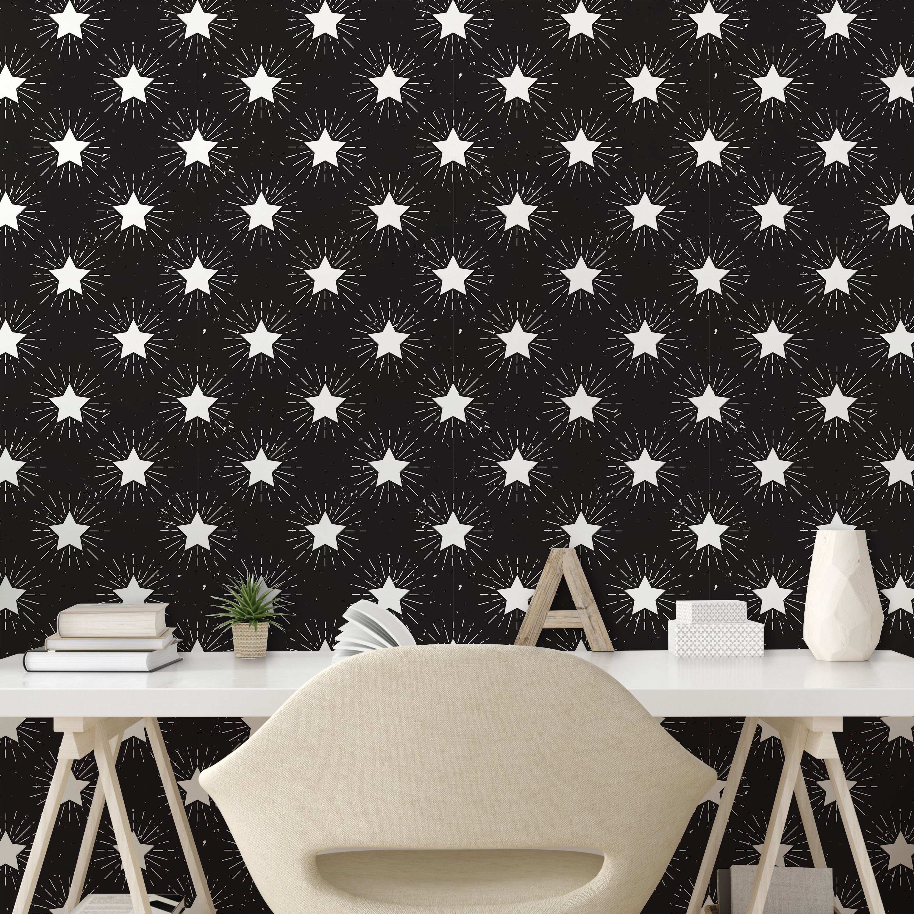 Abakuhaus Vinyltapete selbstklebendes Wohnzimmer Küchenakzent, Sterne Sterne Grungy Theme Rays