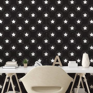 Abakuhaus Vinyltapete selbstklebendes Wohnzimmer Küchenakzent, Sterne Grungy Sterne Rays Theme