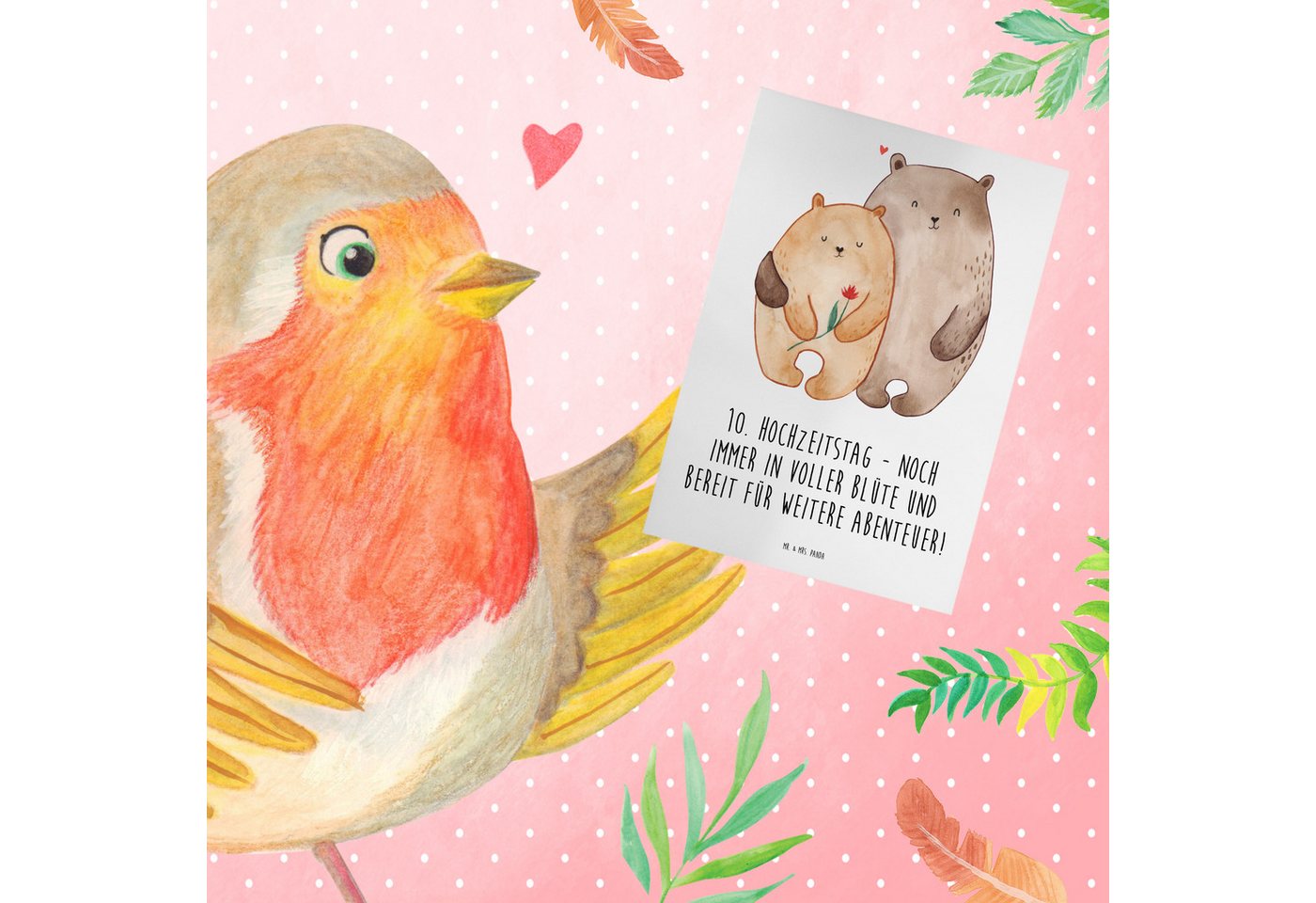Thumbnail - Mr. & Mrs. Panda Grußkarte 10. Hochzeitstag Rosenhochzeit - Weiß - Geschenk, Glückwunschkarte, J