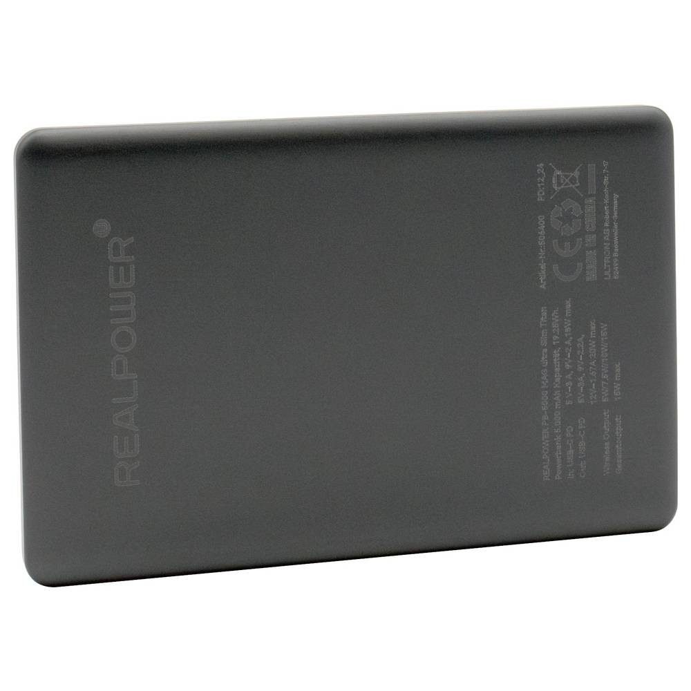 Realpower Powerbank 5.000 mAh USB PD, Qi Wireless Charging, Magsafe USB-C® PD Powerbank