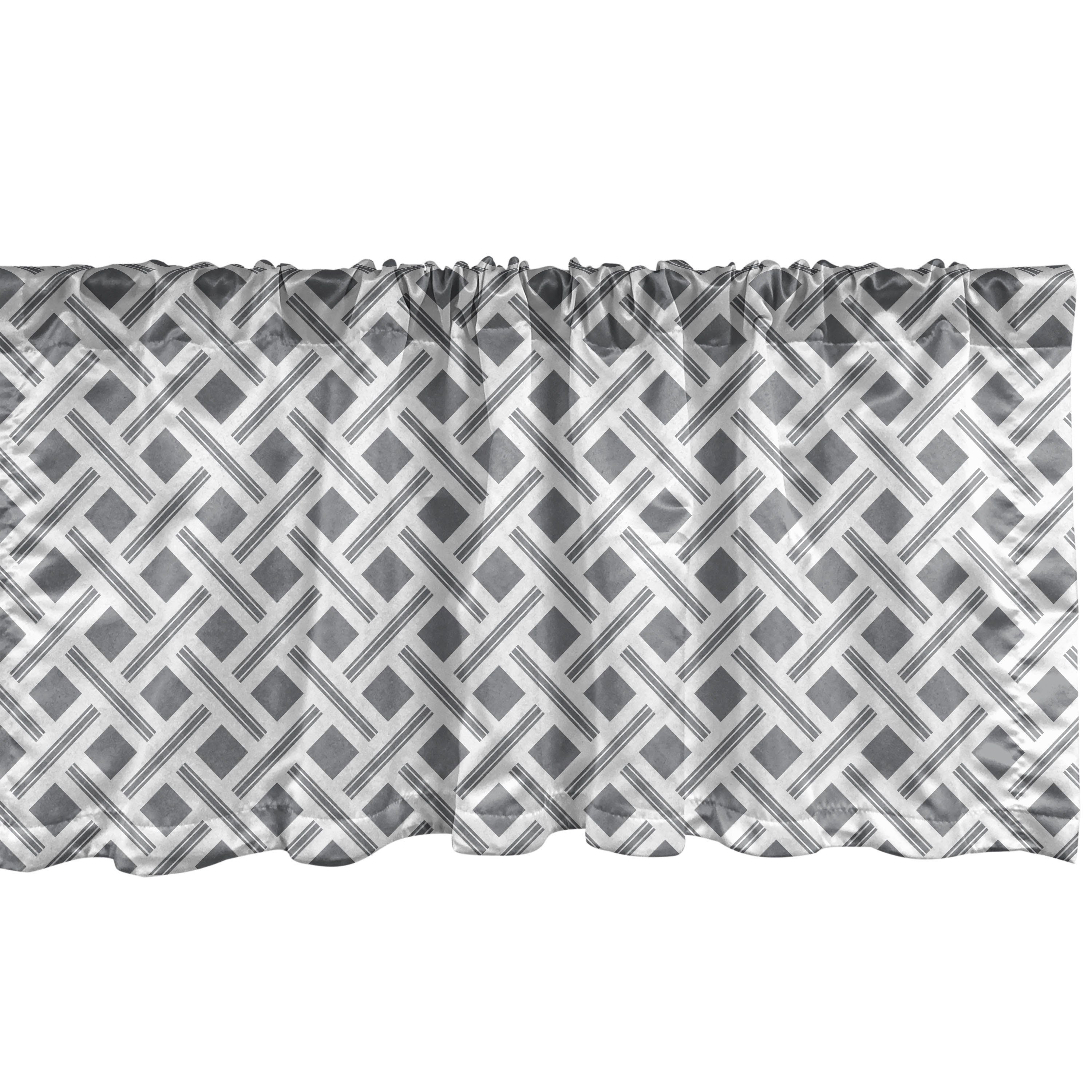 Scheibengardine Vorhang Volant für Küche Schlafzimmer Dekor mit Stangentasche, Abakuhaus, Microfaser, Geometrisch Graustufen- Formen Lattice